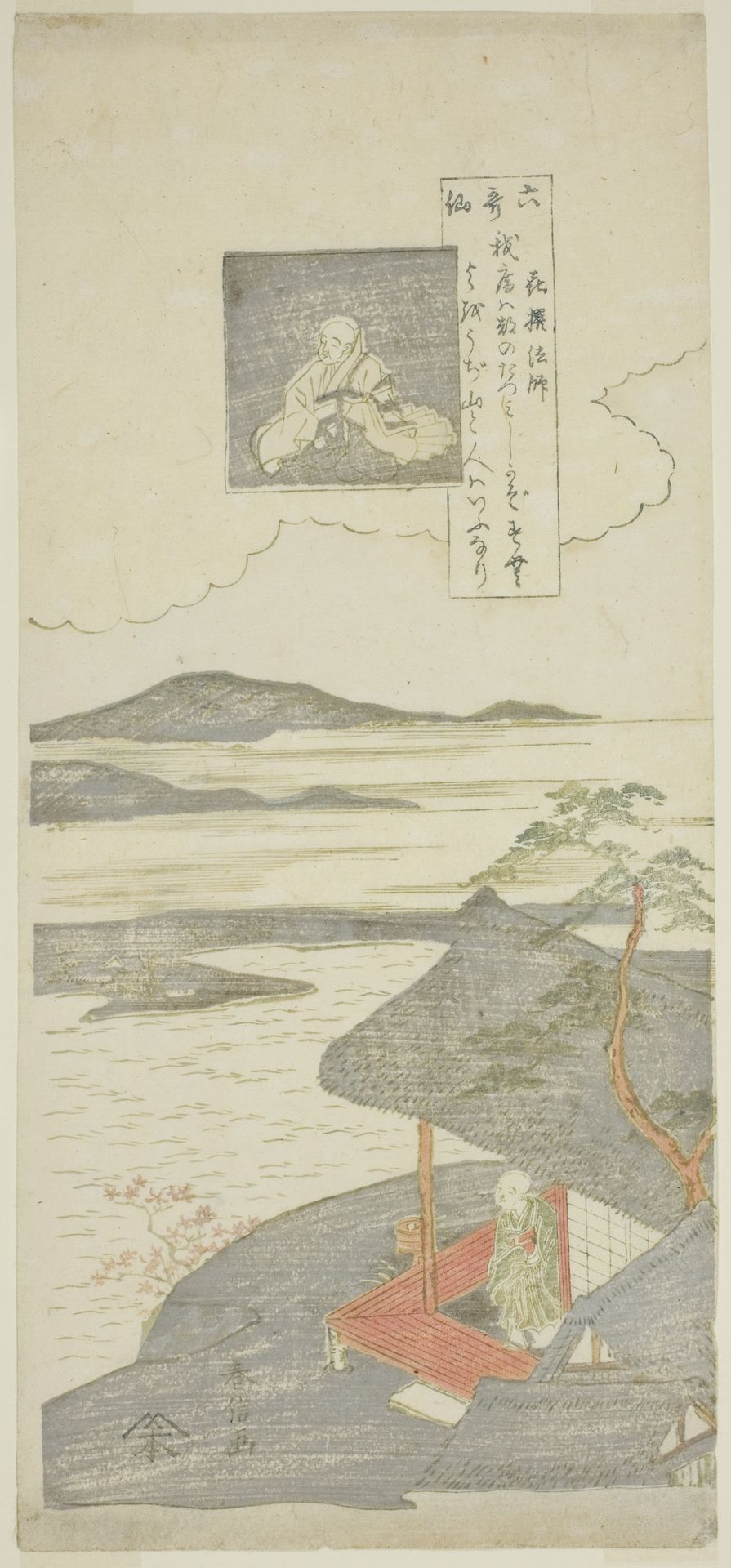 Poem by Kisen Hoshi, from the series "Six Famous Poets (Rokkasen)" by Suzuki Harunobu 鈴木春信