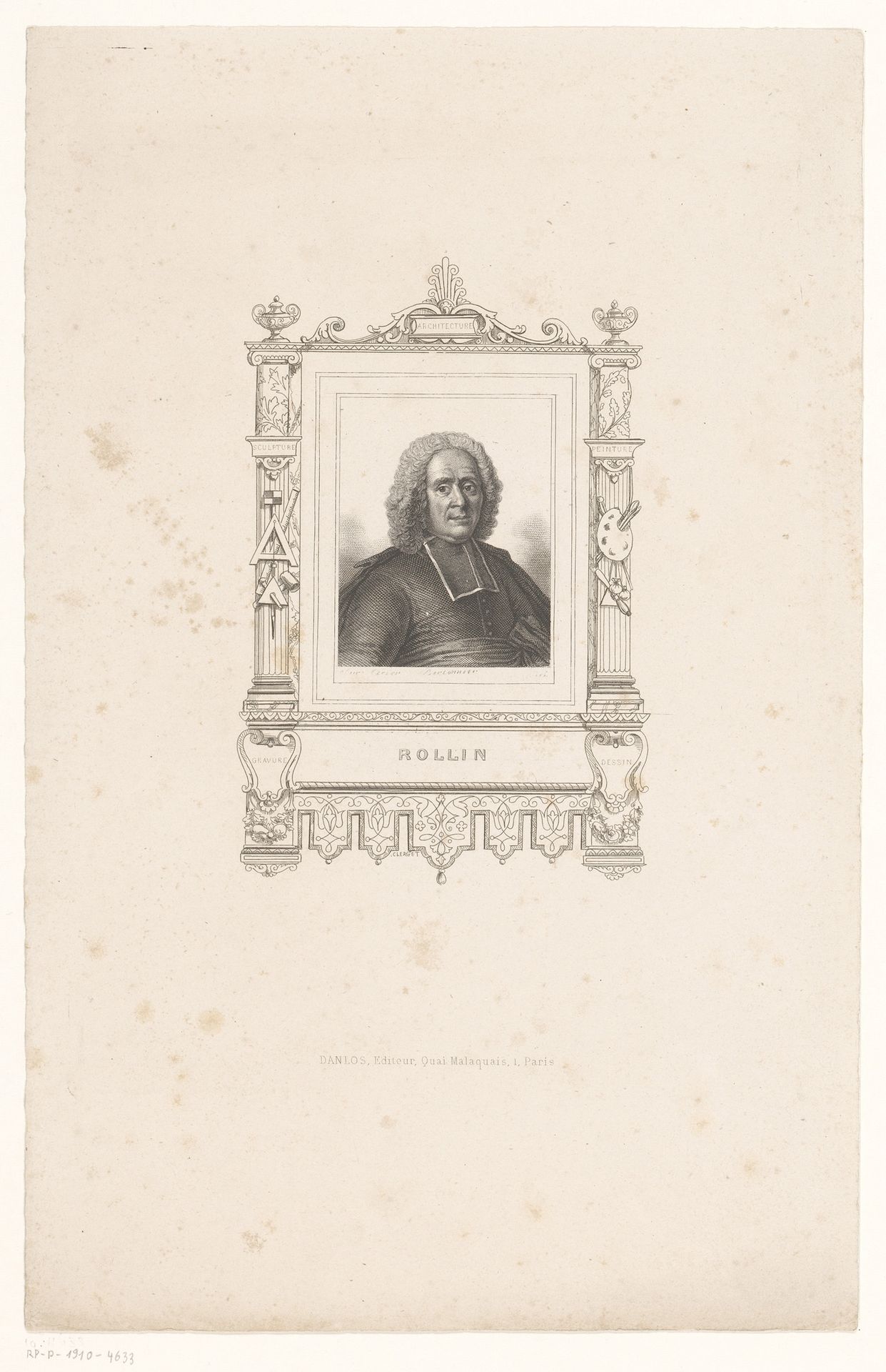 Portret van Chales Rollin in een versierde cartouche by Pierre François Bertonnier