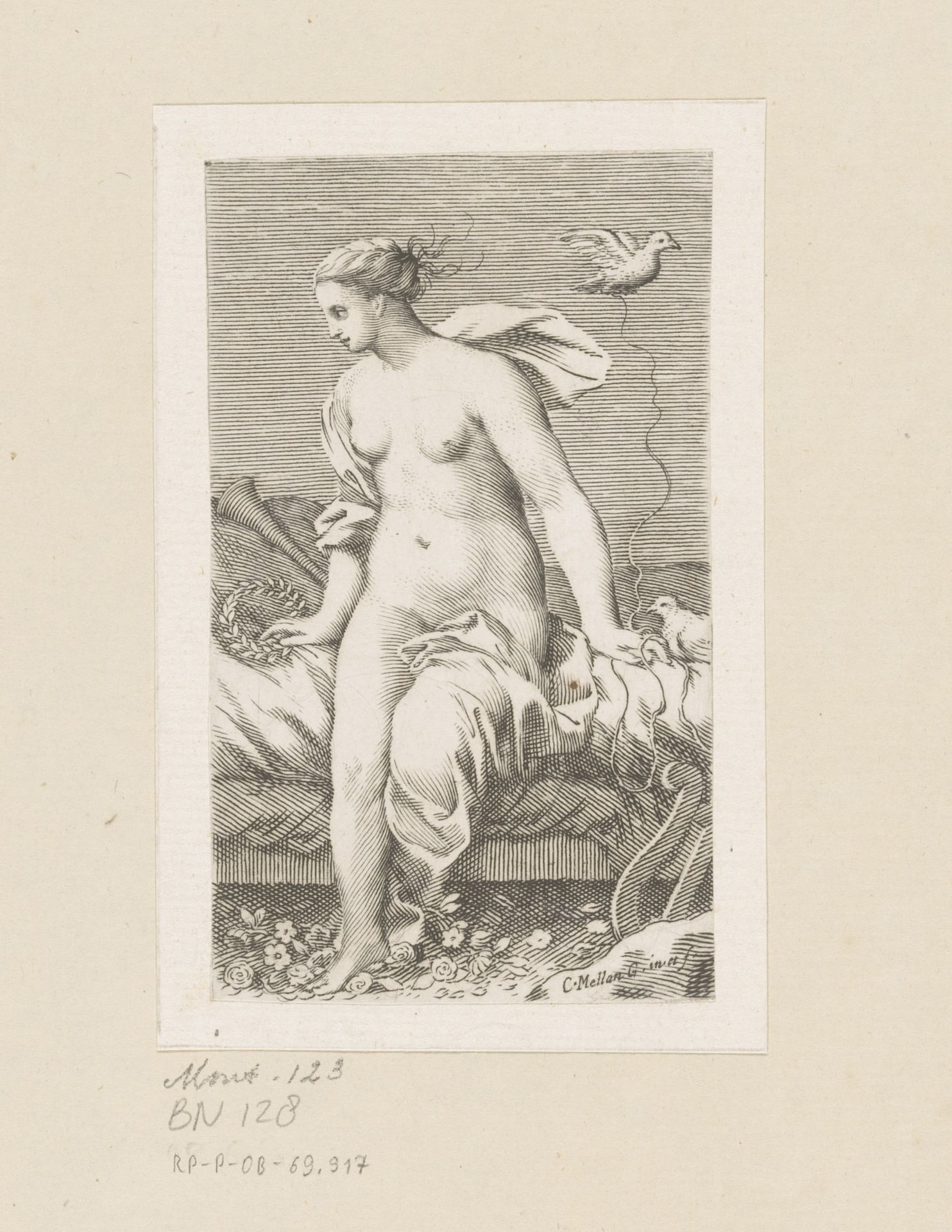Venus met laurierkrans en vogel aan touw by Claude Mellan