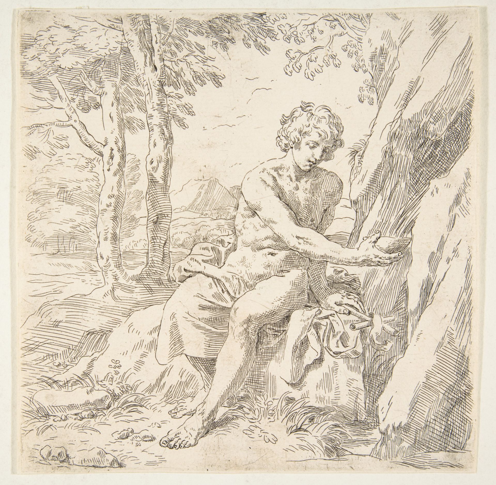 Saint John the Baptist in the desert by Simone Cantarini