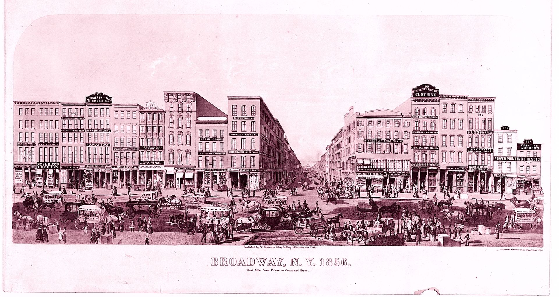 Broadway, New York, West Side from Fulton Street to Courtland Street by Boell and Michelin