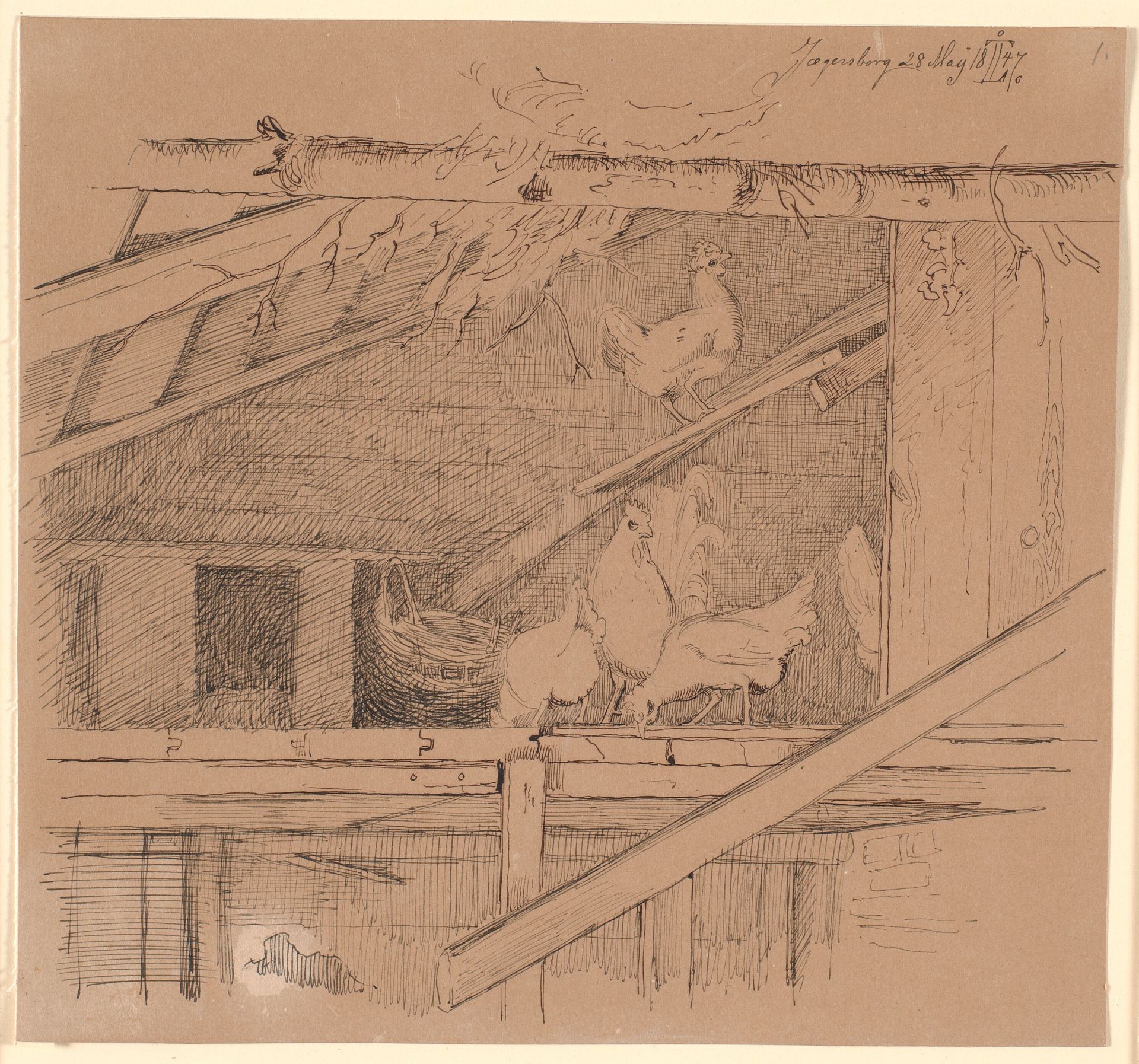 Høns på et loft by Johan Thomas Lundbye