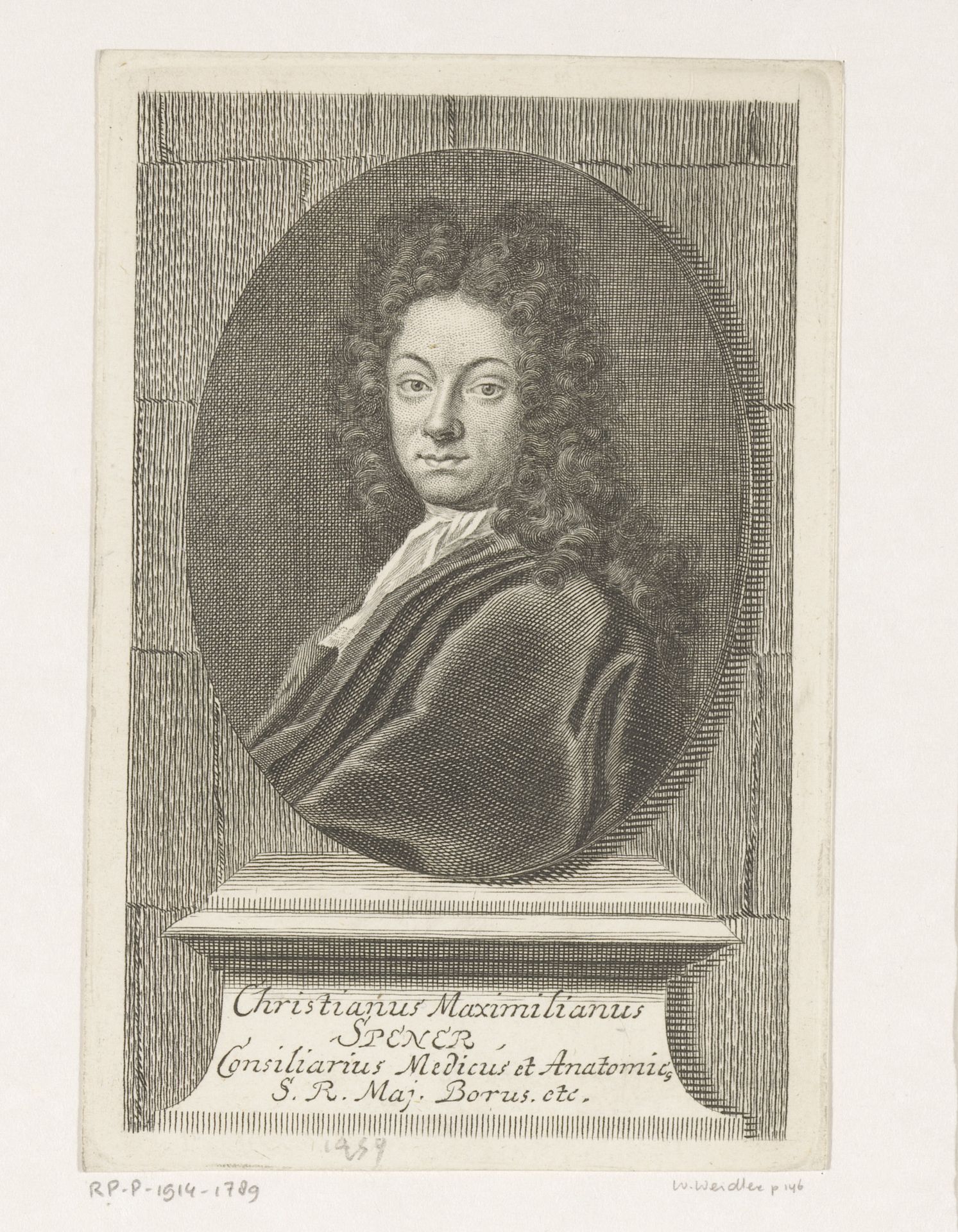 Portret van Christian Maximilian Spener by Martin Bernigeroth