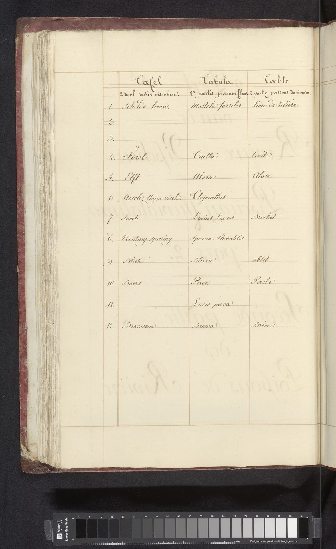Lijst van vissen in het tweede deel met de zoetwatervissen by Joseph van Huerne