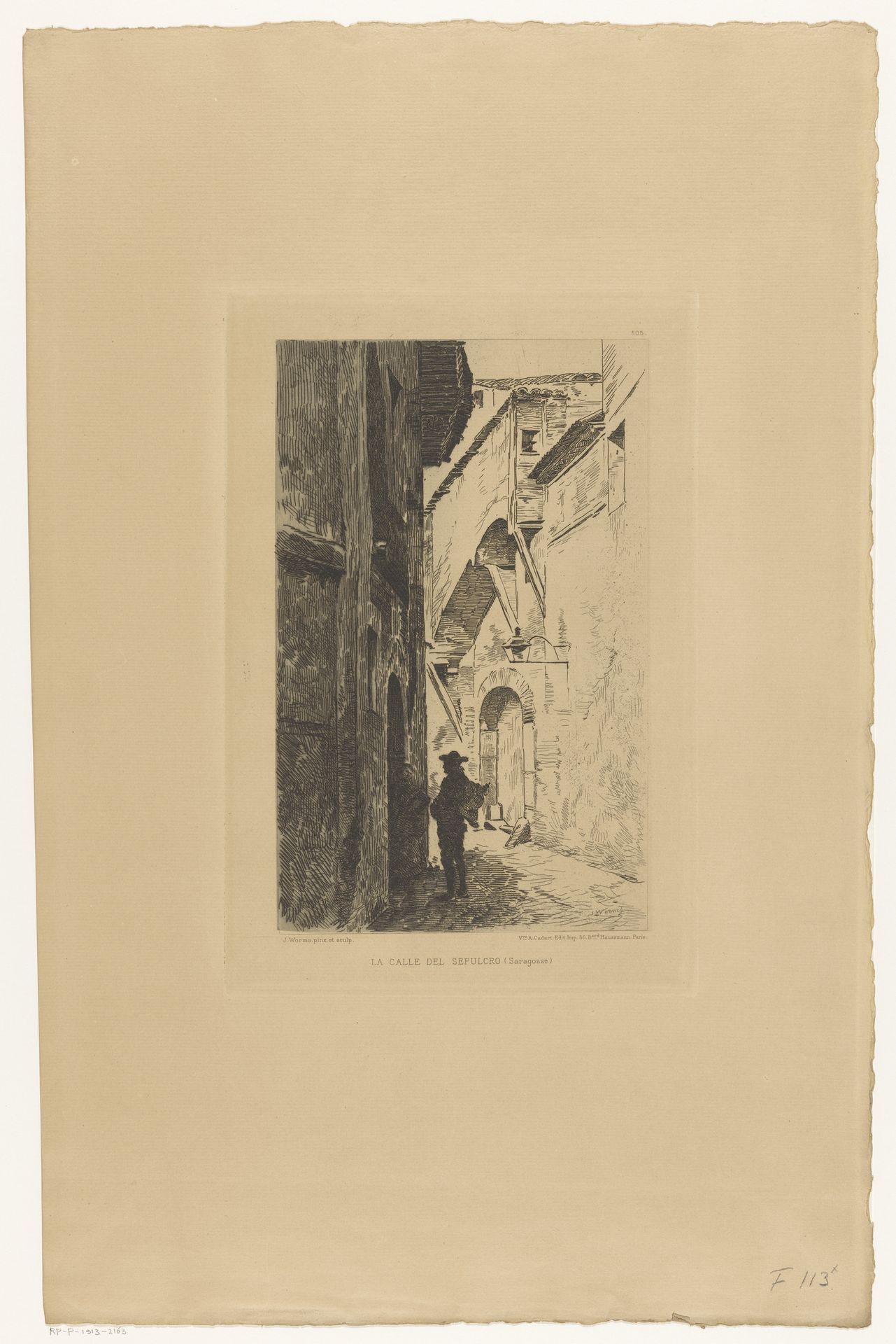 Gezicht op de Calle del Sepulcro te Zaragoza met twee figuren by Jules Worms