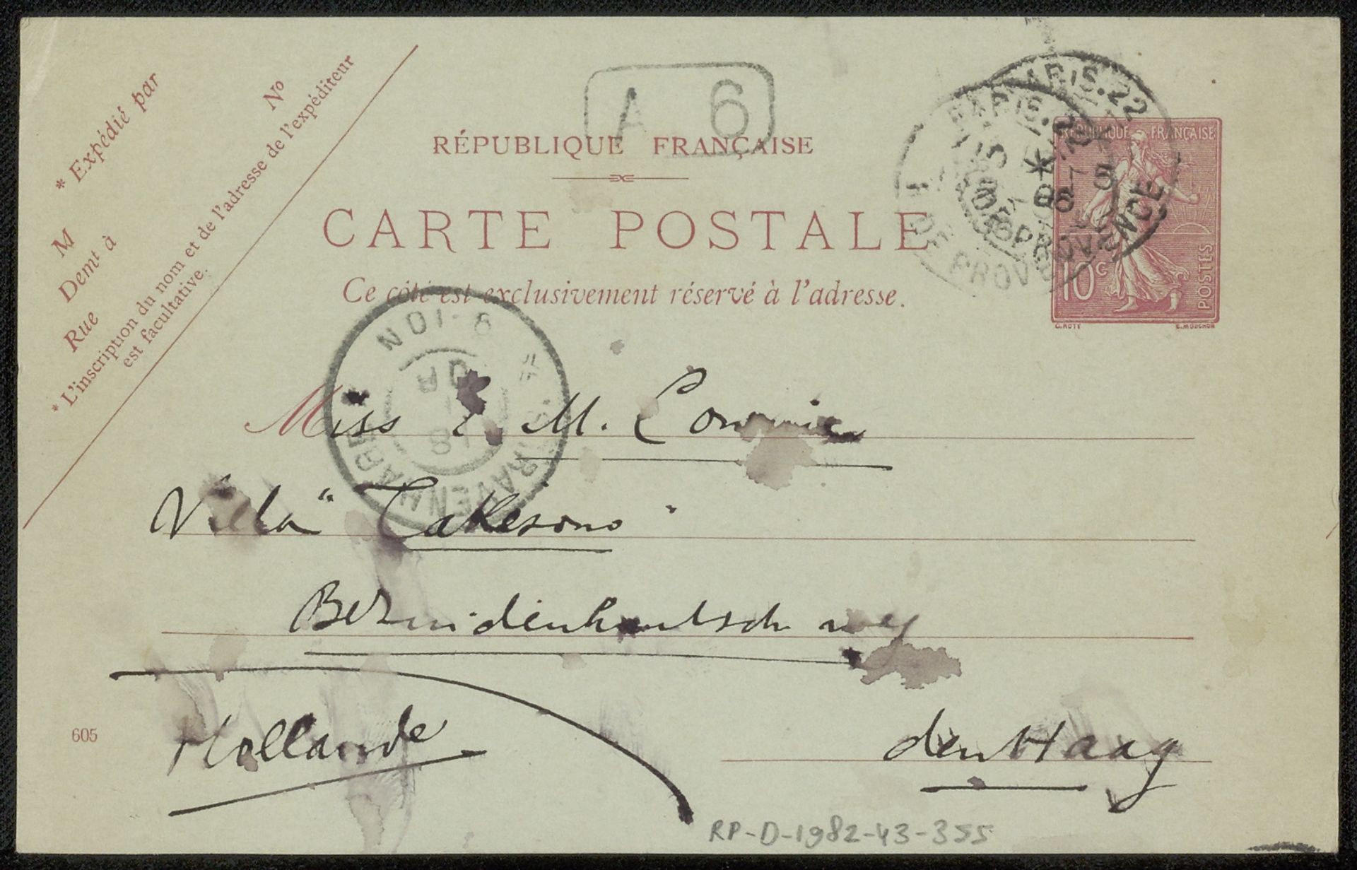Prentbriefkaart aan Elsie Maud Cownie by Philip Zilcken