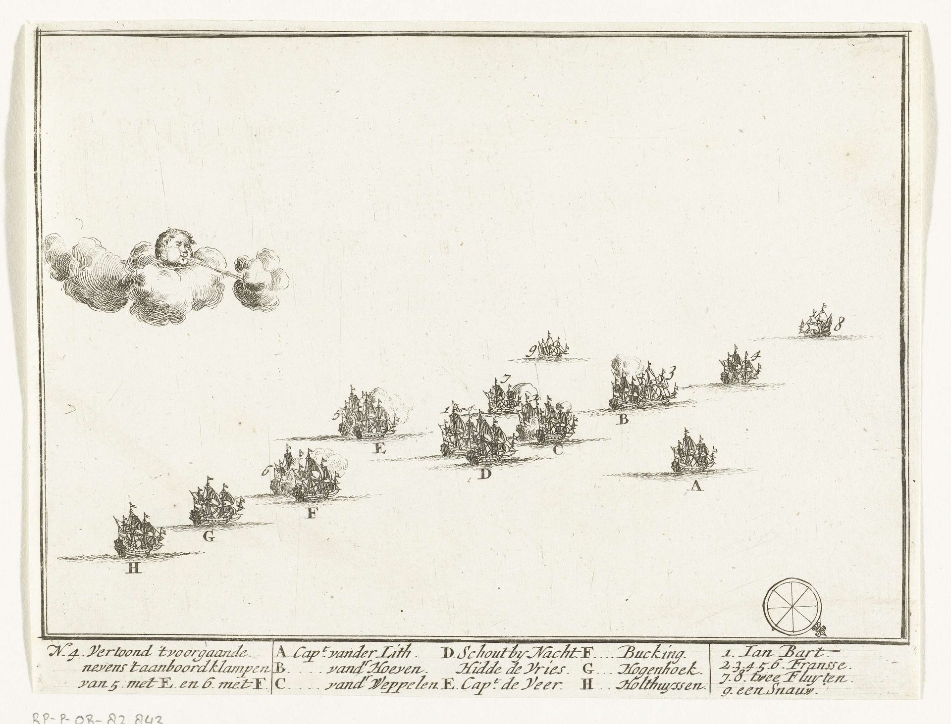 Zeegevecht tussen Hollanders en Fransen op de Noordzee (plaat 4), 1694 by Adriaen Schoonebeek