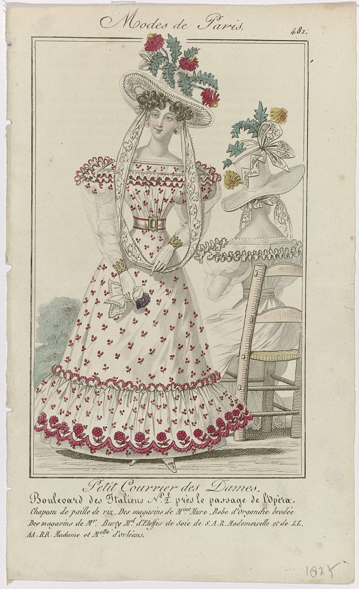 Petit Courrier des Dames, 1827, No. 481 : Chapeau de paille de riz (...) by Anonymous