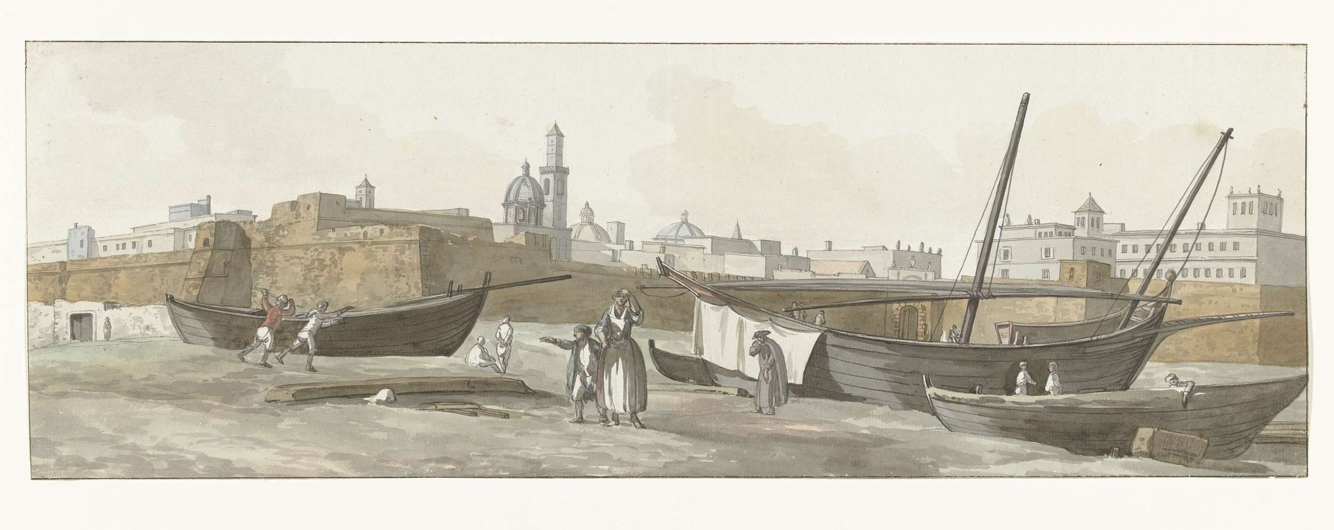 Gezicht op de haven van Bari aan de zuidkant by Louis Ducros