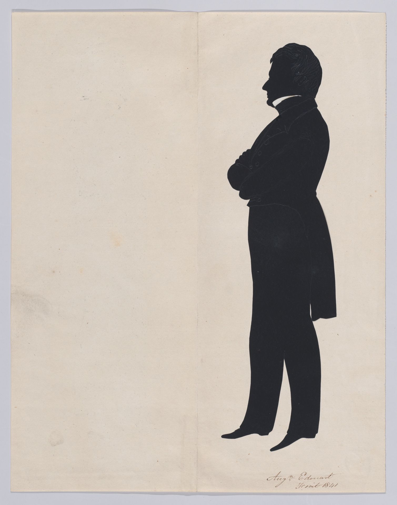 Portrait of a Man, Full-length, Facing Left, with Arms Folded and a White Collar by Auguste Edouart