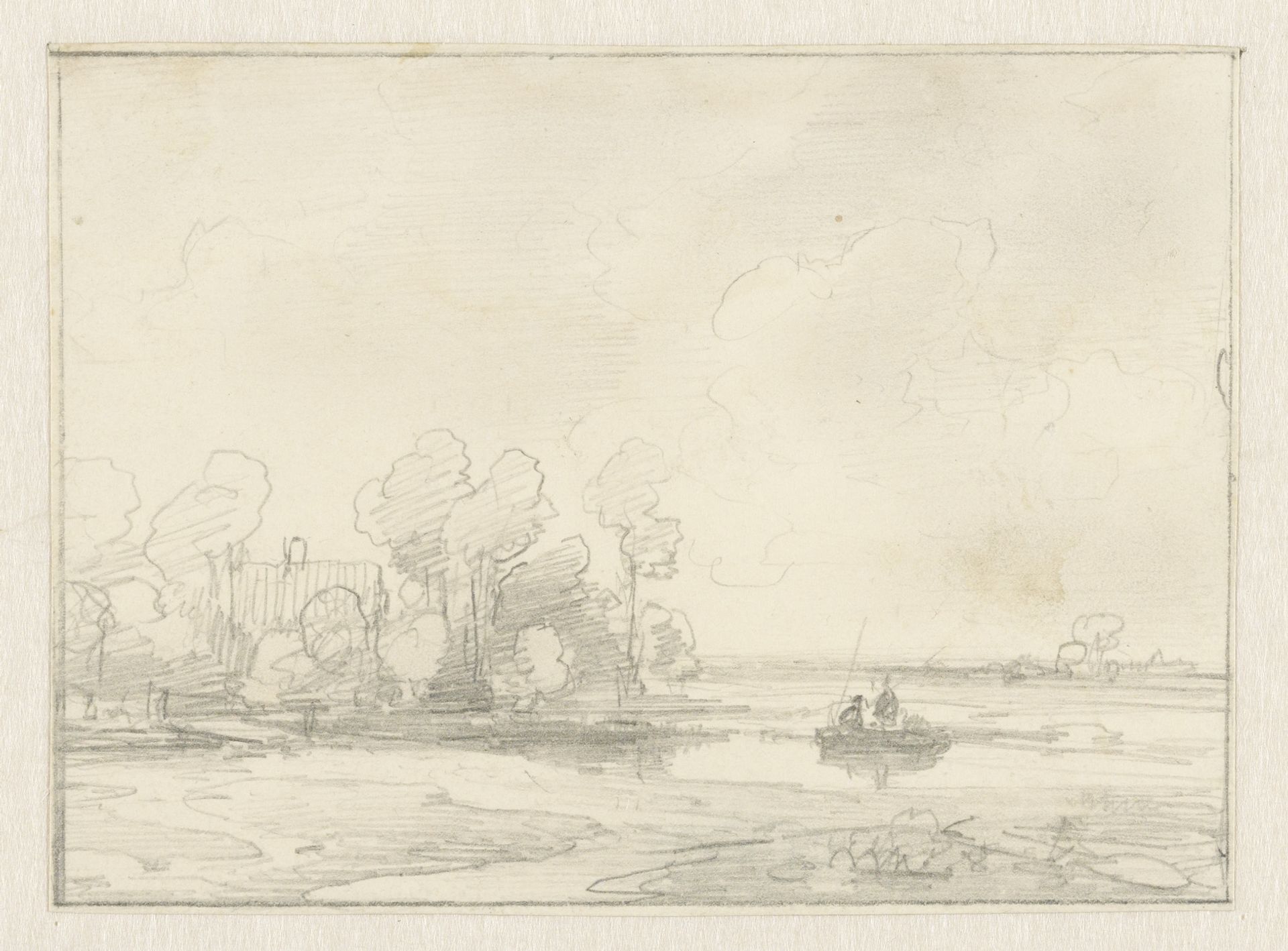 Landschap met huis omringd door bomen aan het water by Andreas Schelfhout