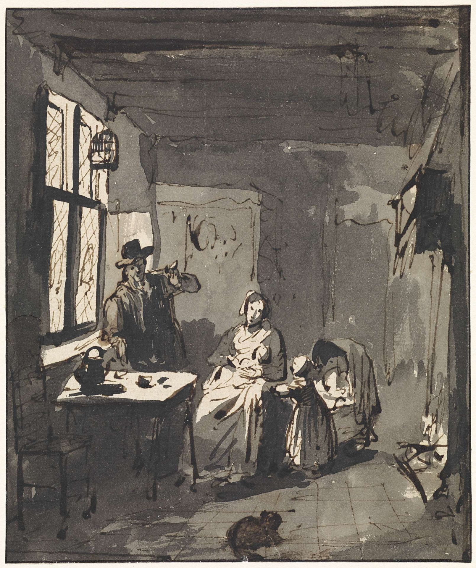 Interieur met familietafereel by Elisabeth Alida Haanen