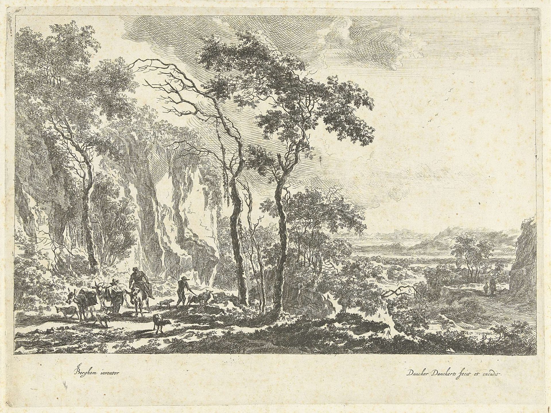 Italiaans berglandschap met muilezels, herders en vee by Dancker Danckerts