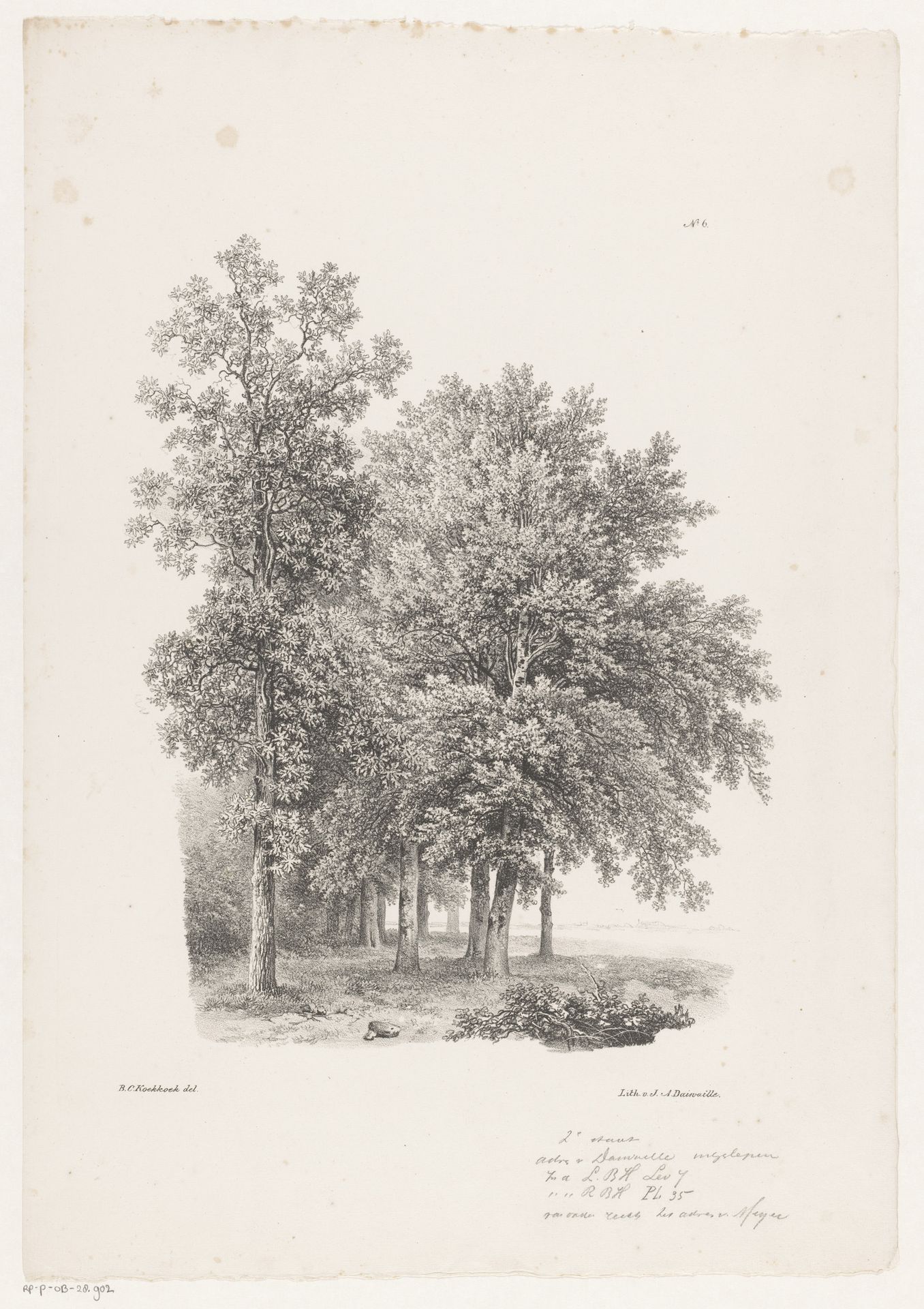 Bomen naast een weiland by Barend Cornelis Koekkoek