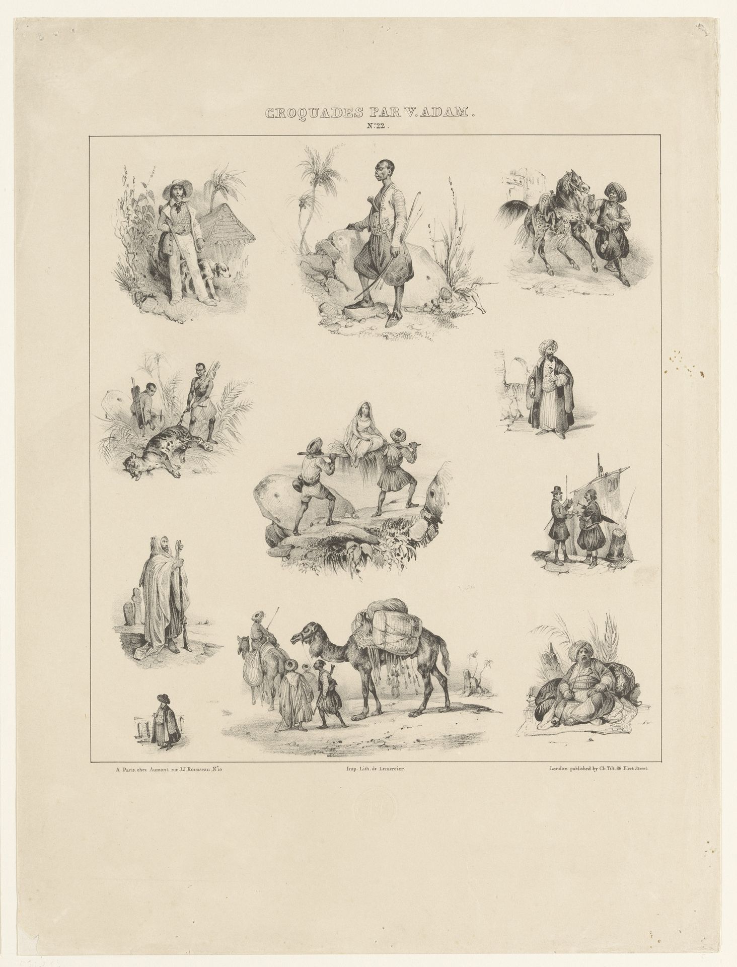 Elf voorstellingen met diverse oosterse figuren en dieren by Victor Adam