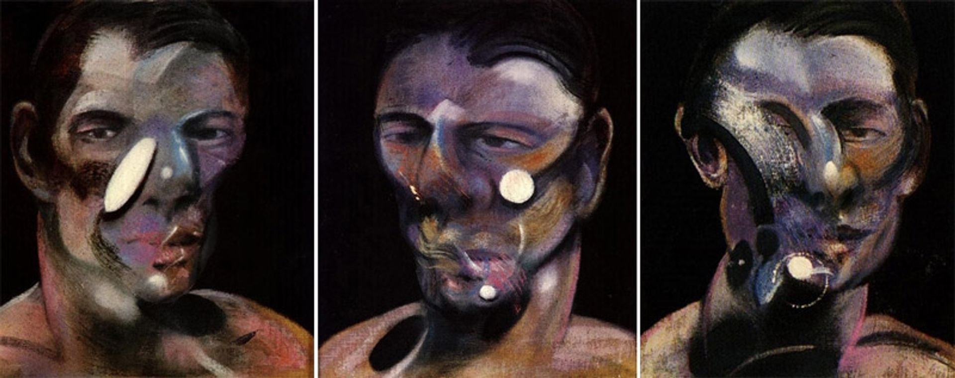 Three studies for a portrait of Peter Beard by Francis Bacon