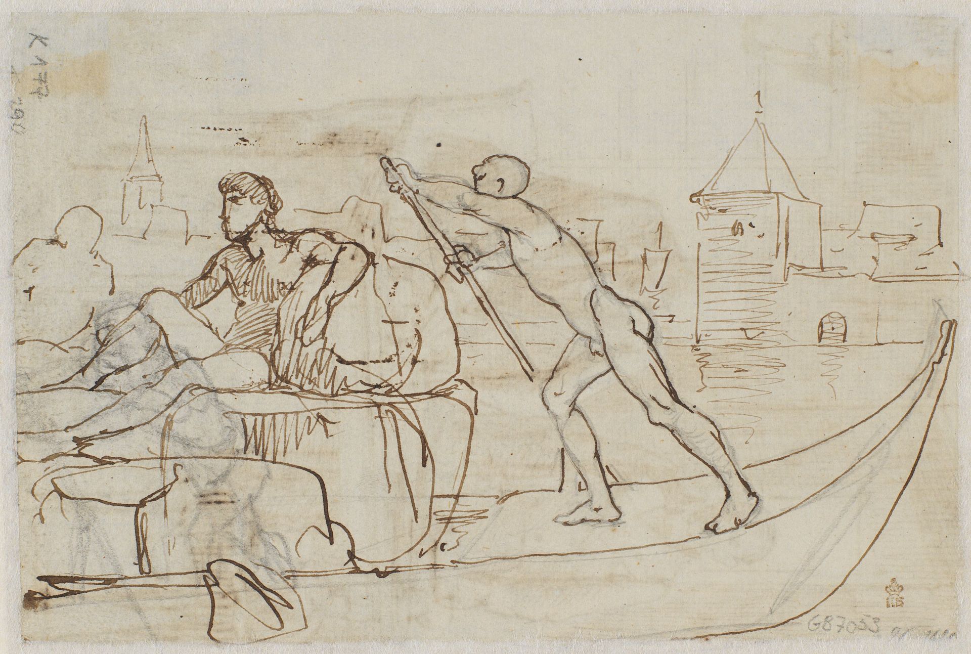 Gondol med to modelfigurer by Wilhelm Marstrand
