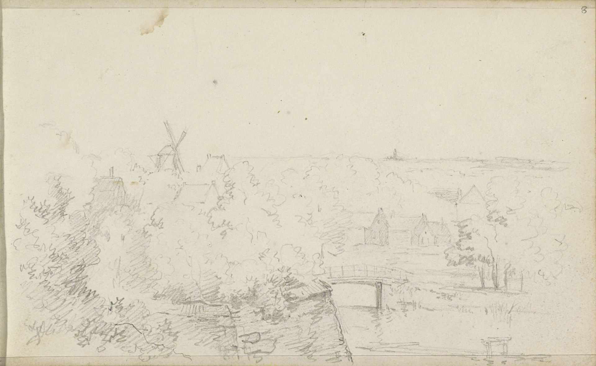 Gezicht op een landschap met een brug en een molen by Adrianus Eversen