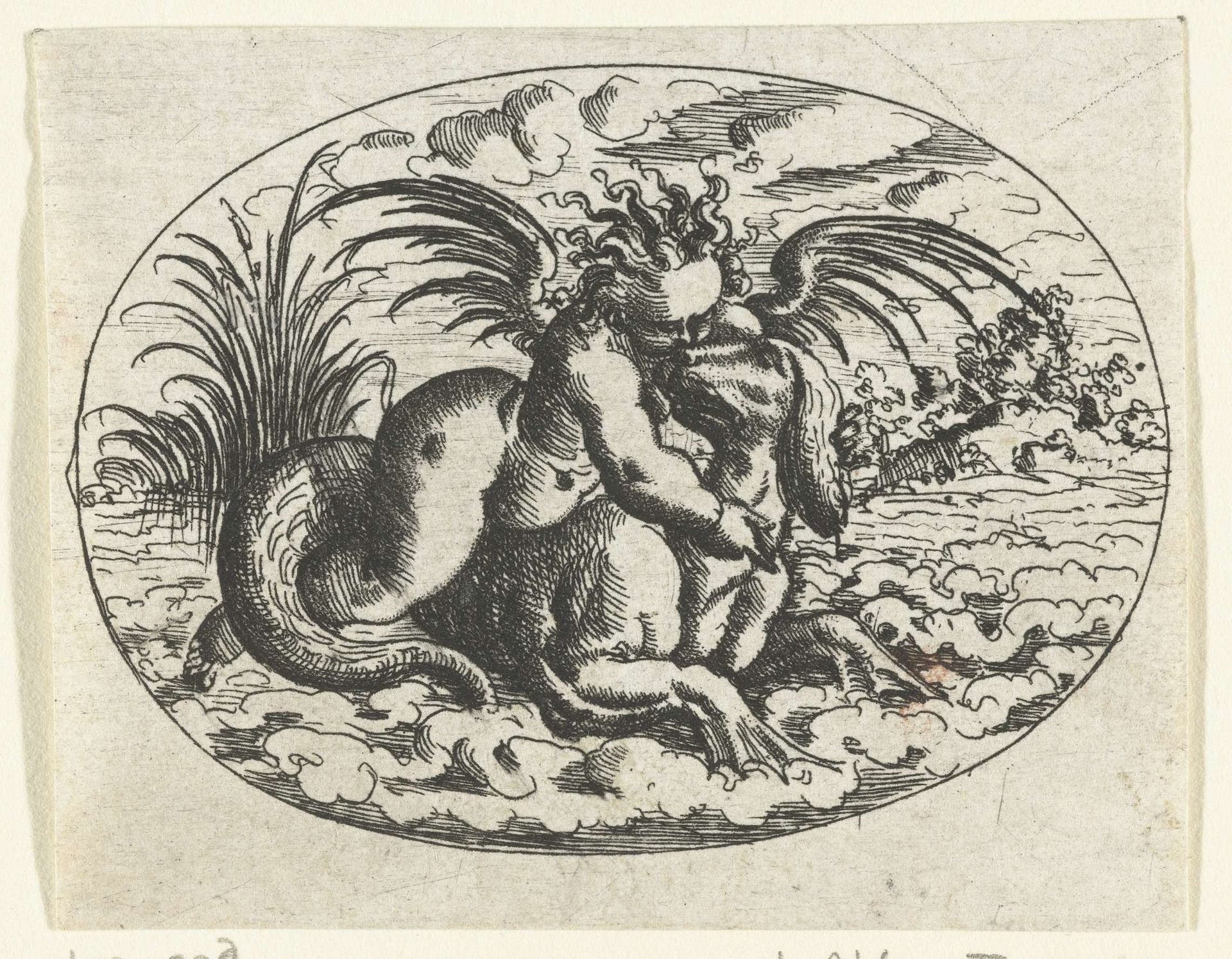 Liggend ovaal met putto op zeewezen by Christoph Jamnitzer