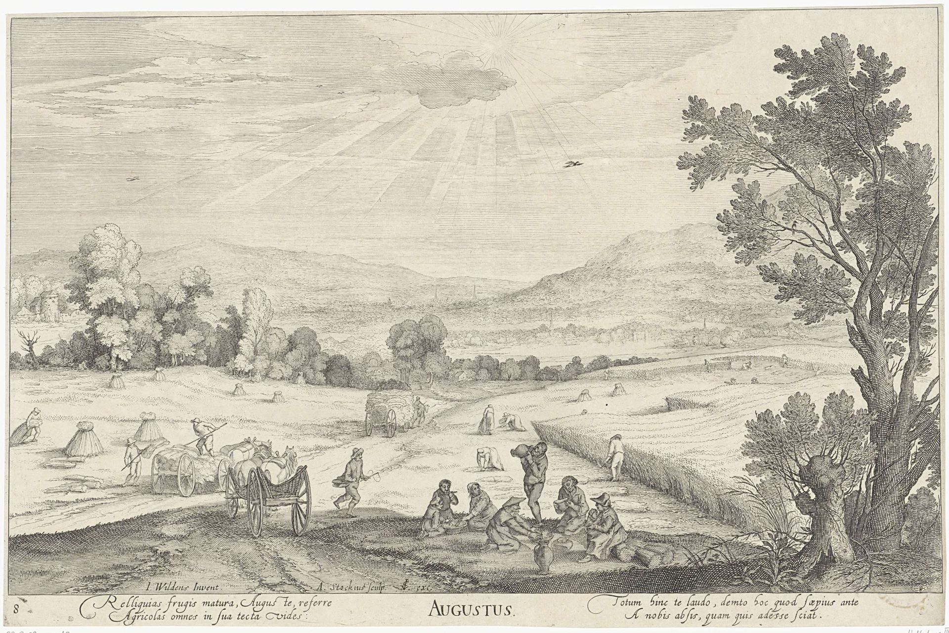 Augustus, landschap met graanoogst by Andries Stock