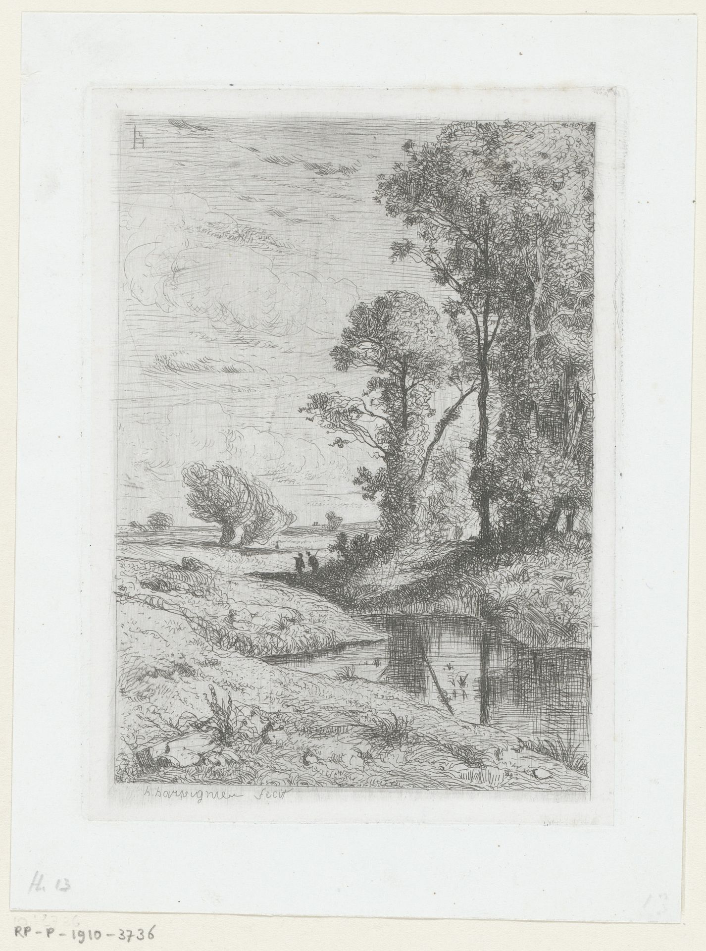 Landschap met bomen langs een sloot by Henri-Joseph Harpignies
