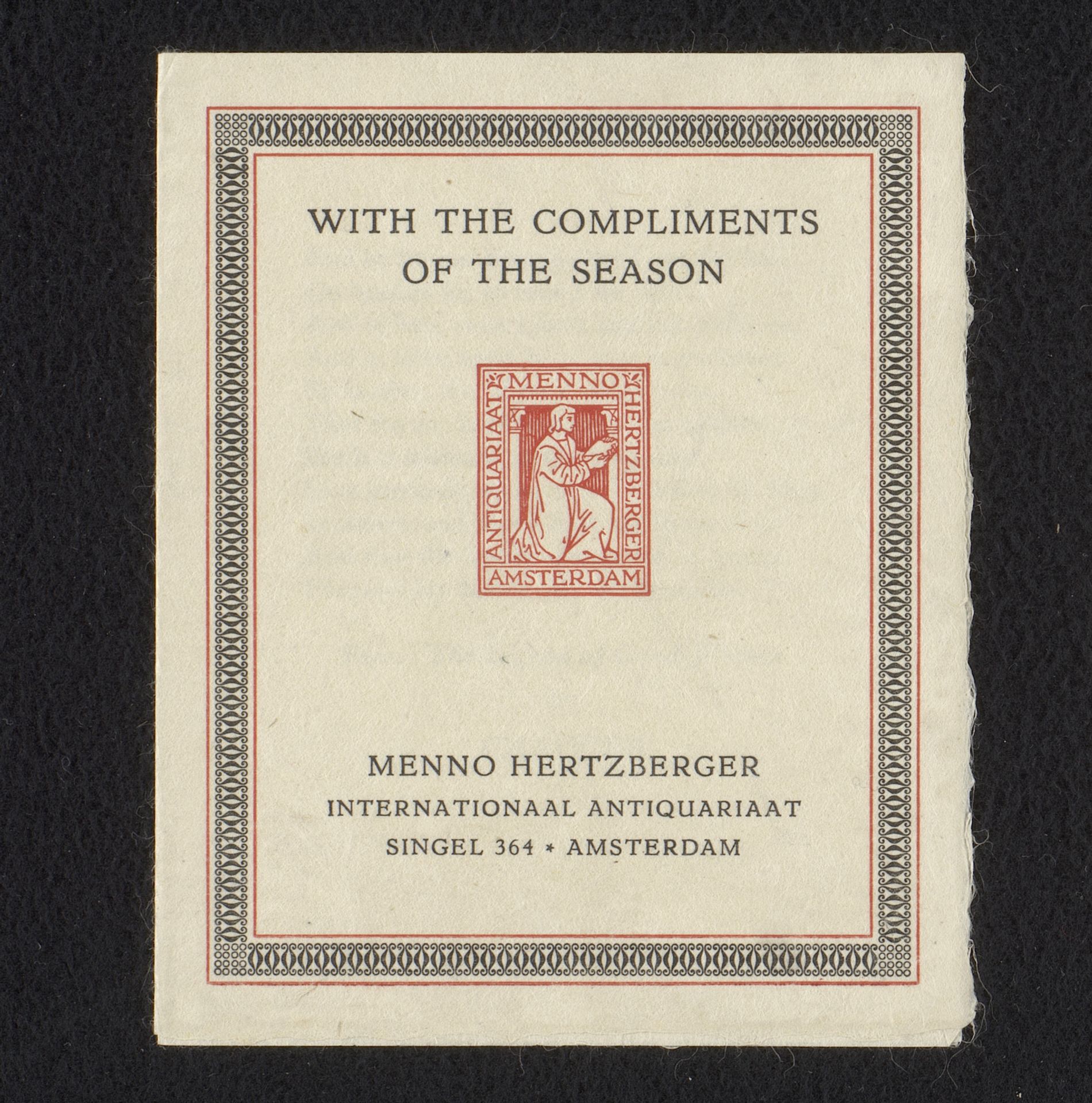 Wenskaart van antiquariaat Menno Hertzberger by Anonymous