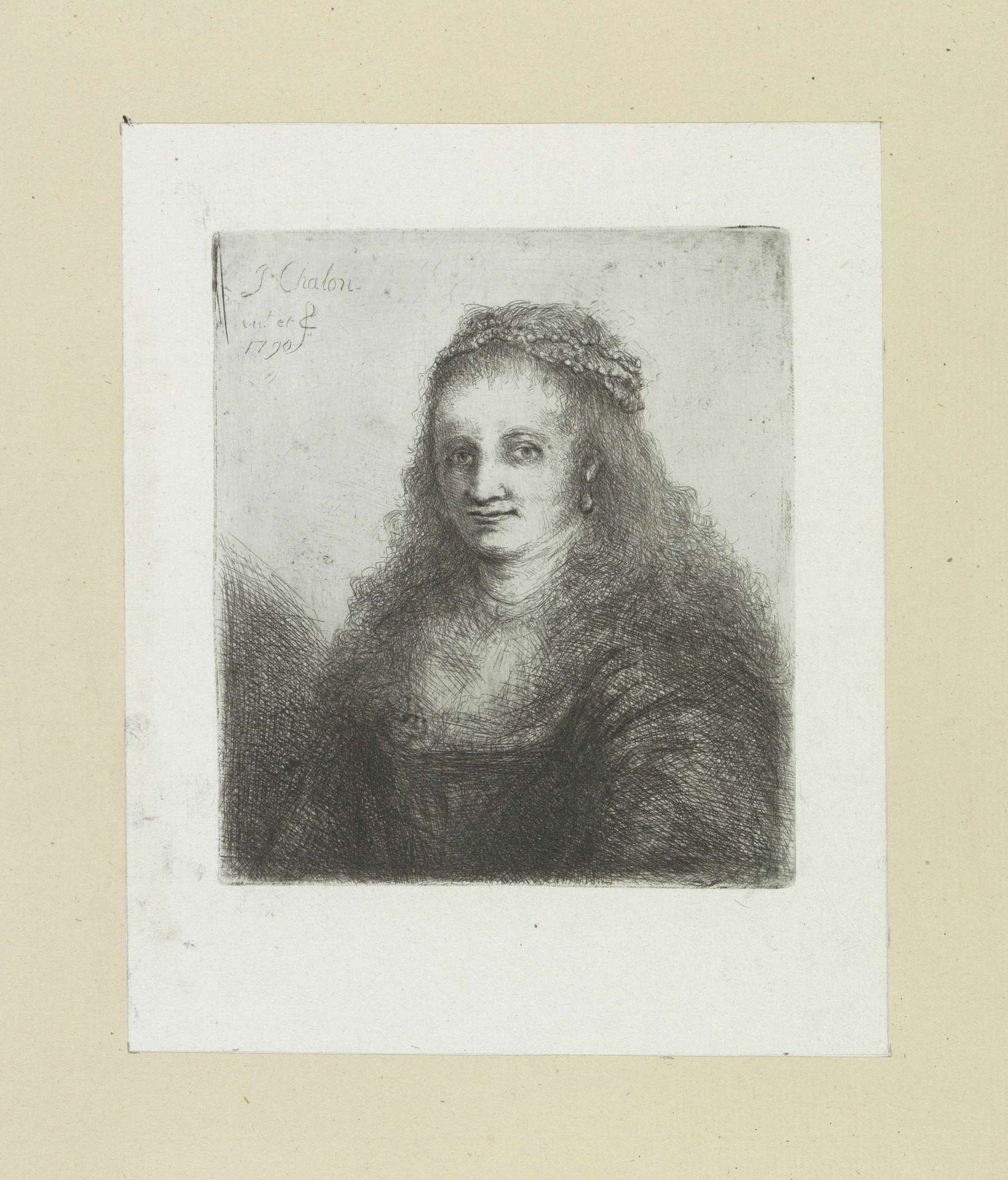 Vrouw met een parelsnoer in het haar by Jan Chalon