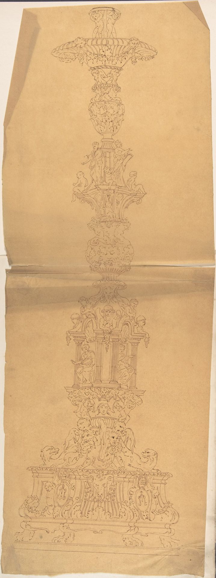 Metal Candlestick with Classical Ornament by Anonymous
