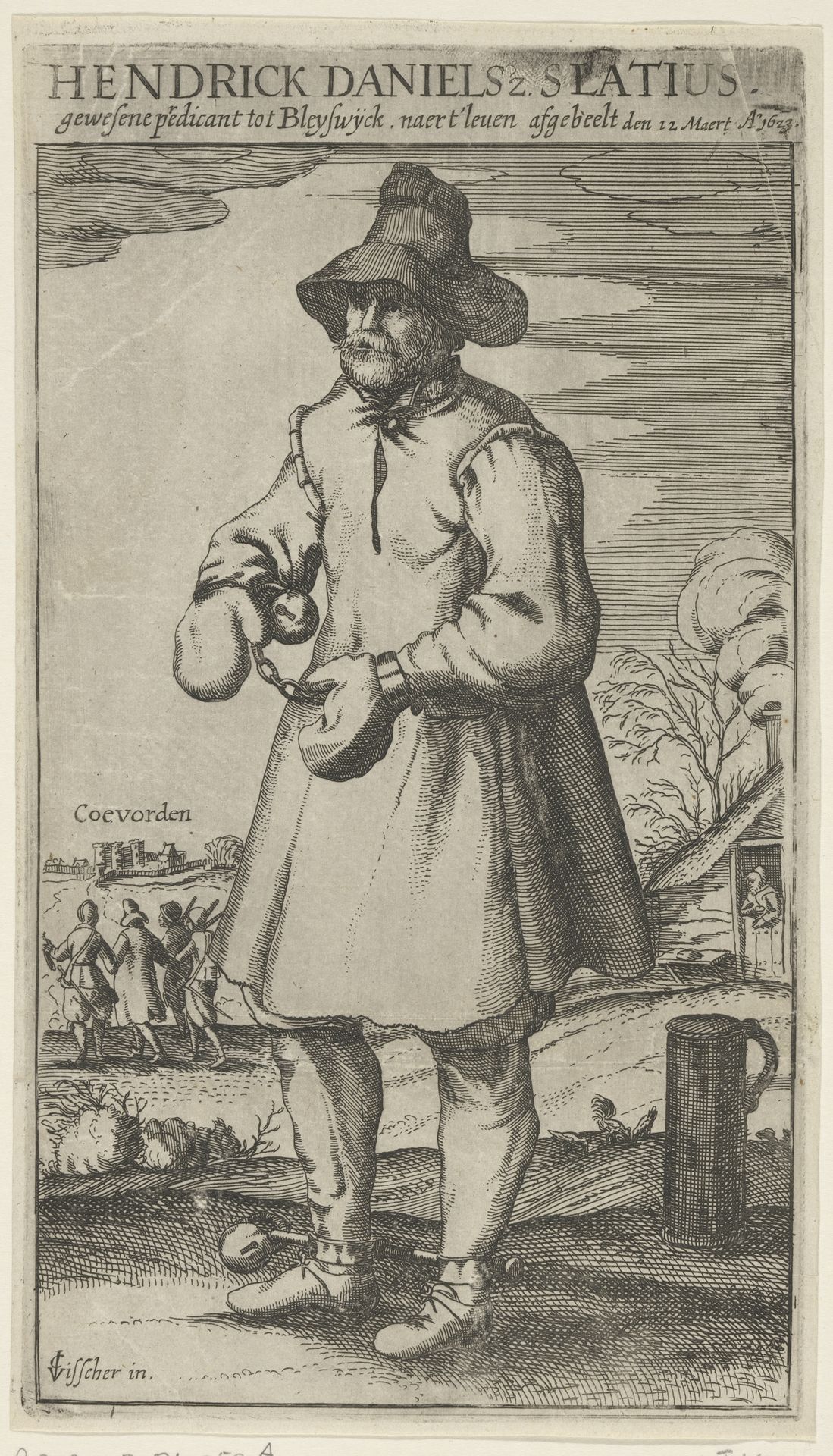Henricus Slatius, met hand- en voetboeien, 1623 by Anonymous