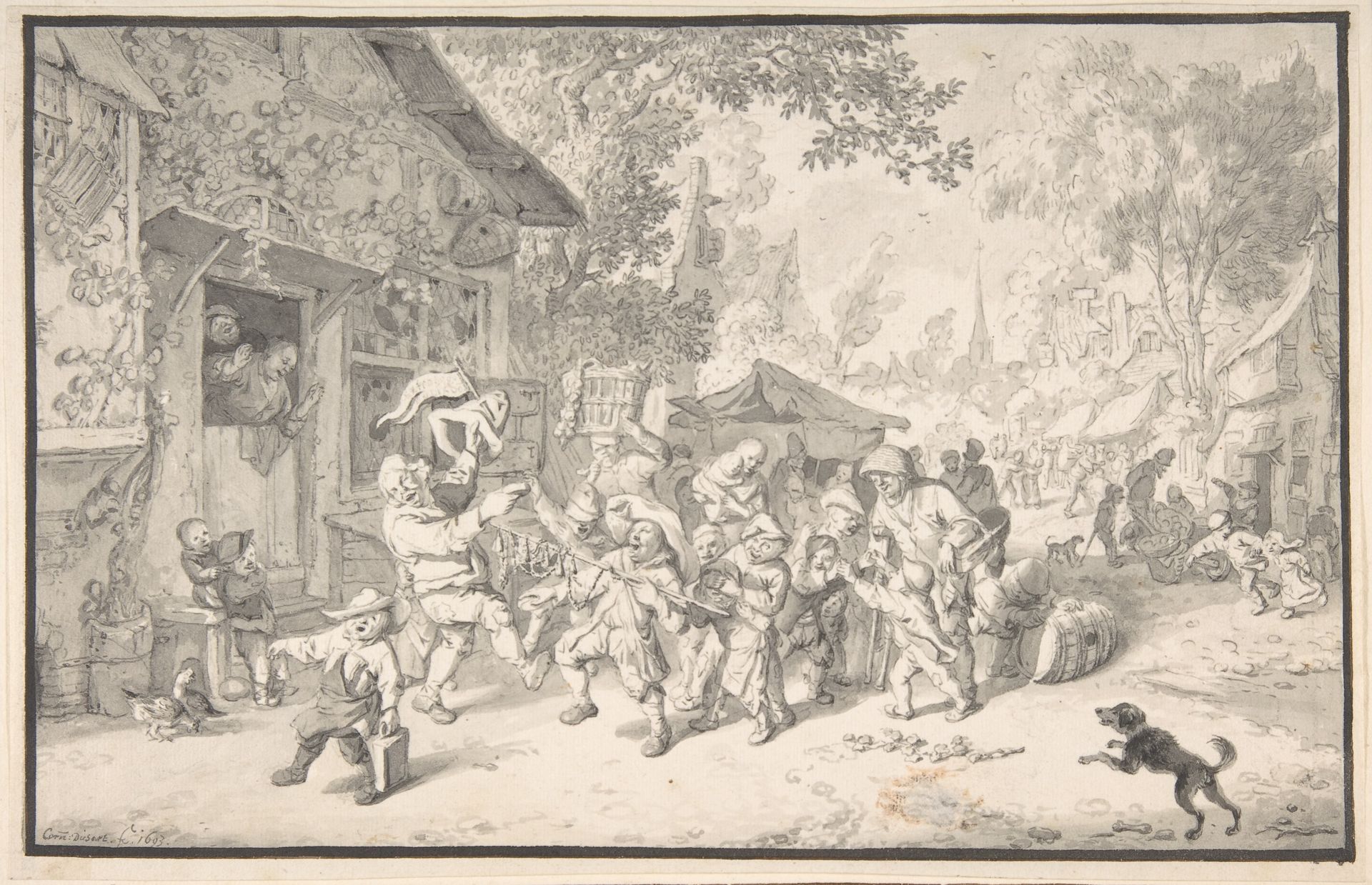 An Itinerant Peddler in a Village by Cornelis Dusart