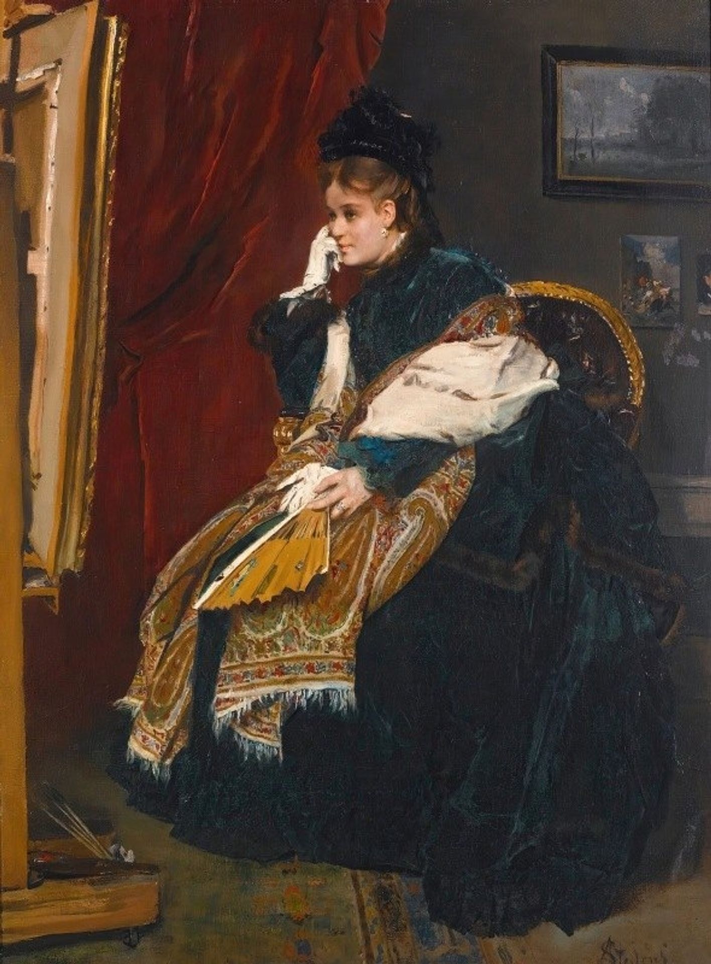 La femme en vert dans l’atelier by Alfred Stevens