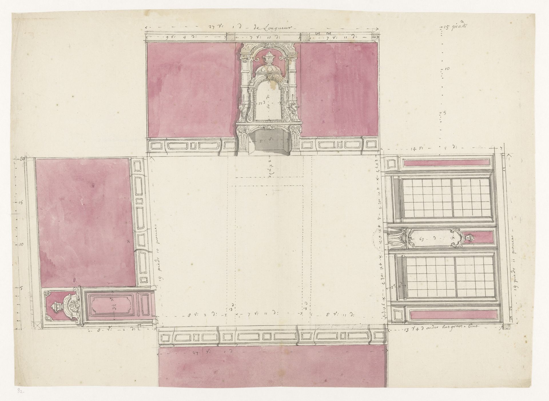 Architectuurstudie van de wanden van een kamer by Jan Brandes