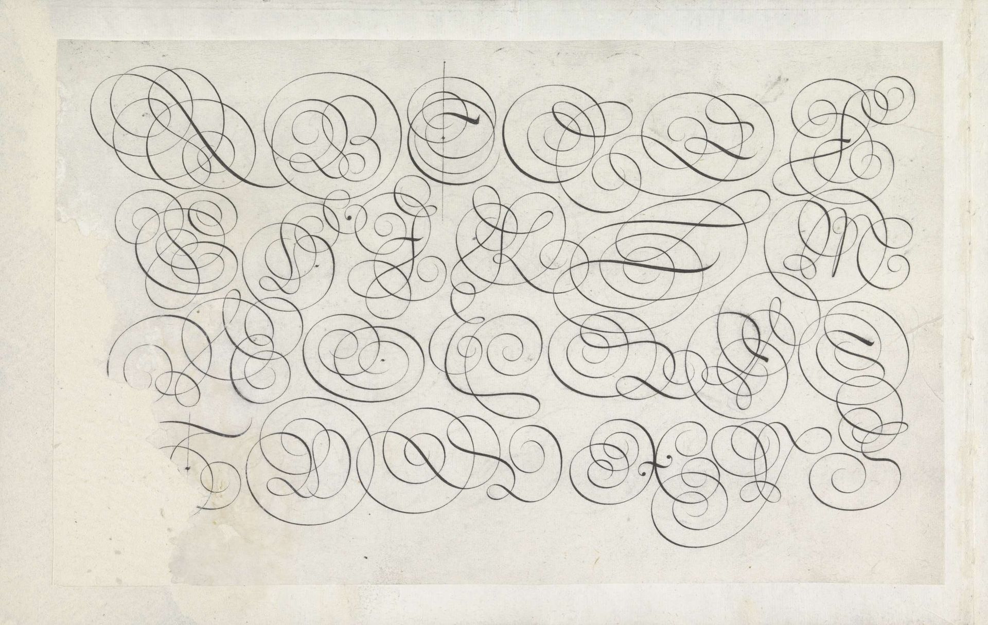 Ontwerp van een schrijfvoorbeeld: het alfabet in vier regels kapitalen by Jan van de Velde I