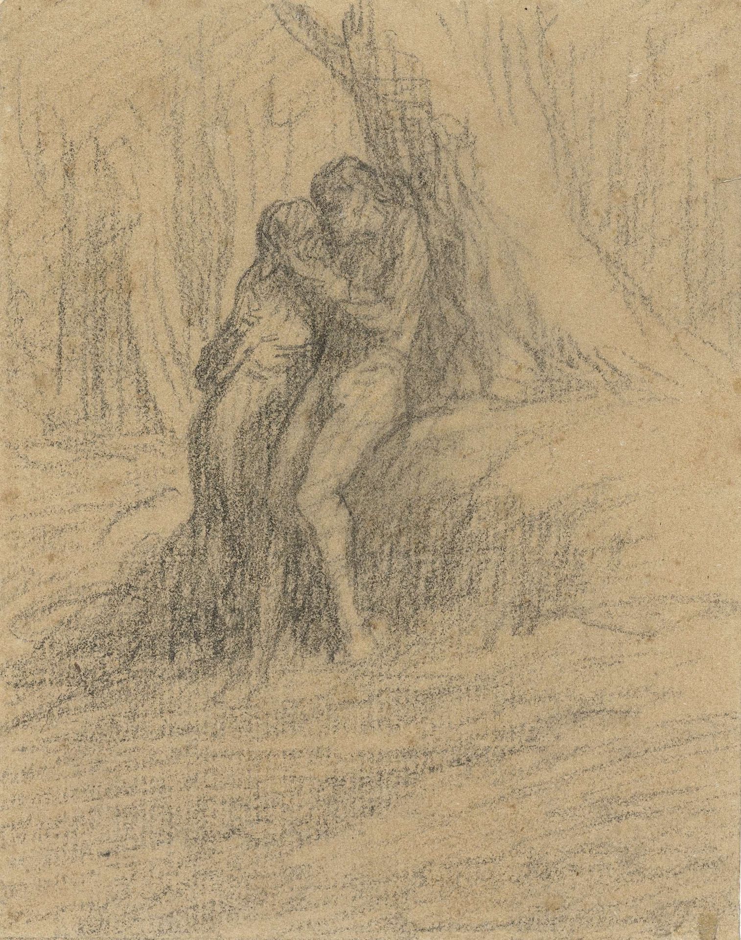 Vrijend boerenpaar onder een zware boom by Charles Jacque