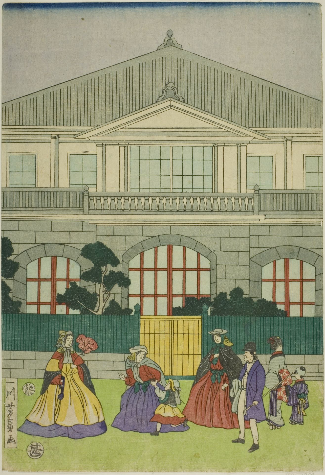 Residence of French Merchant at Port of Yokohama (Yokohama ko Furansu shokan no zu) by Utagawa Yoshikazu
