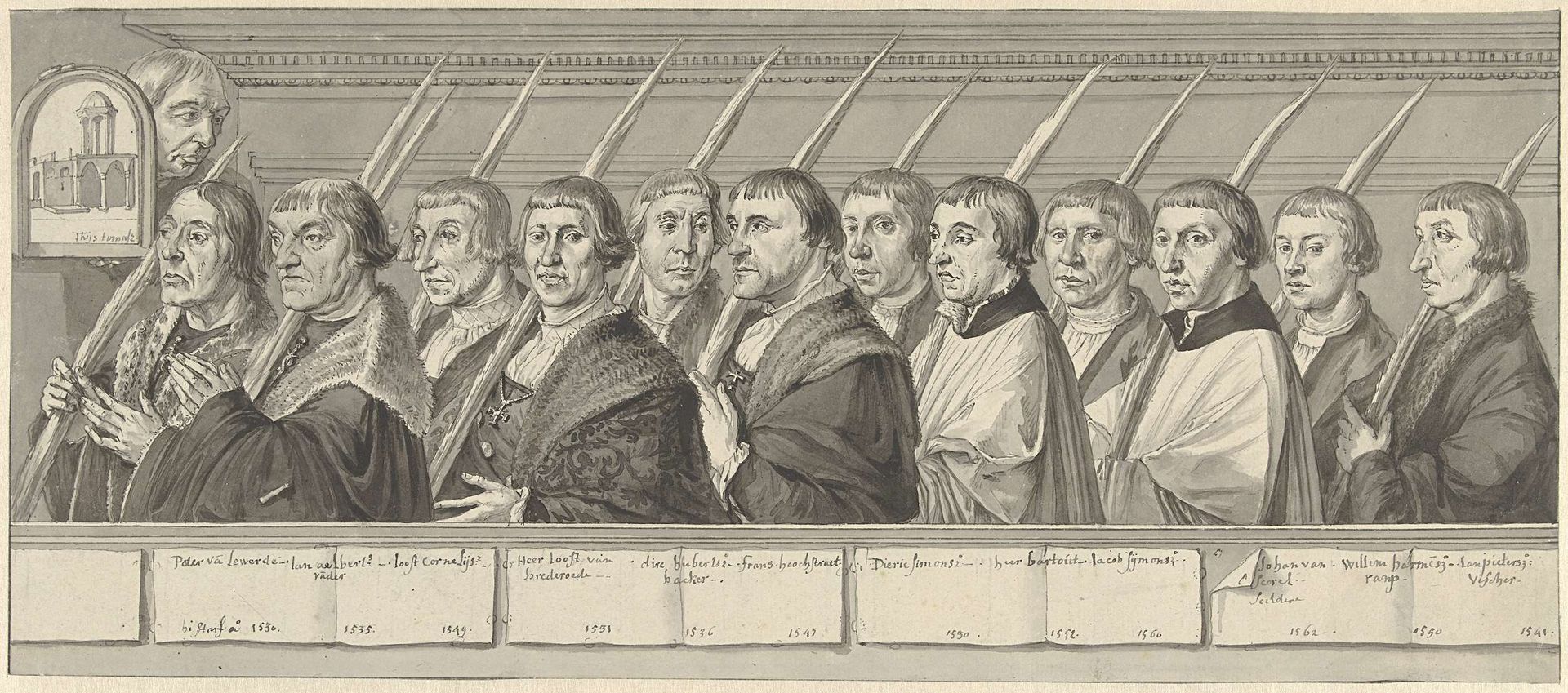 Twaalf leden van de Jeruzalembroederschap te Haarlem by Cornelis van Noorde