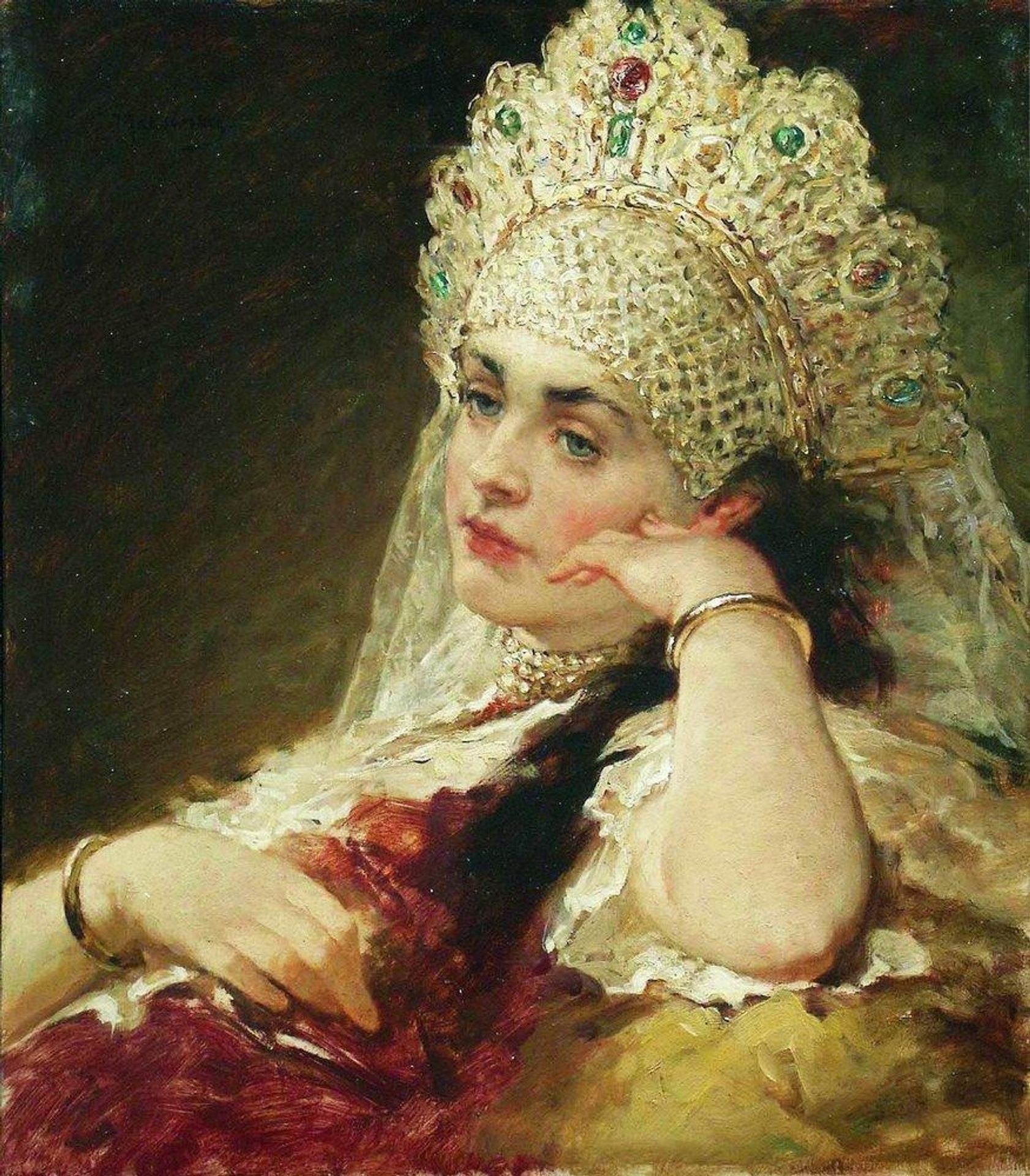 The girl in pearl necklace by Konstantin Egorovich Makovsky