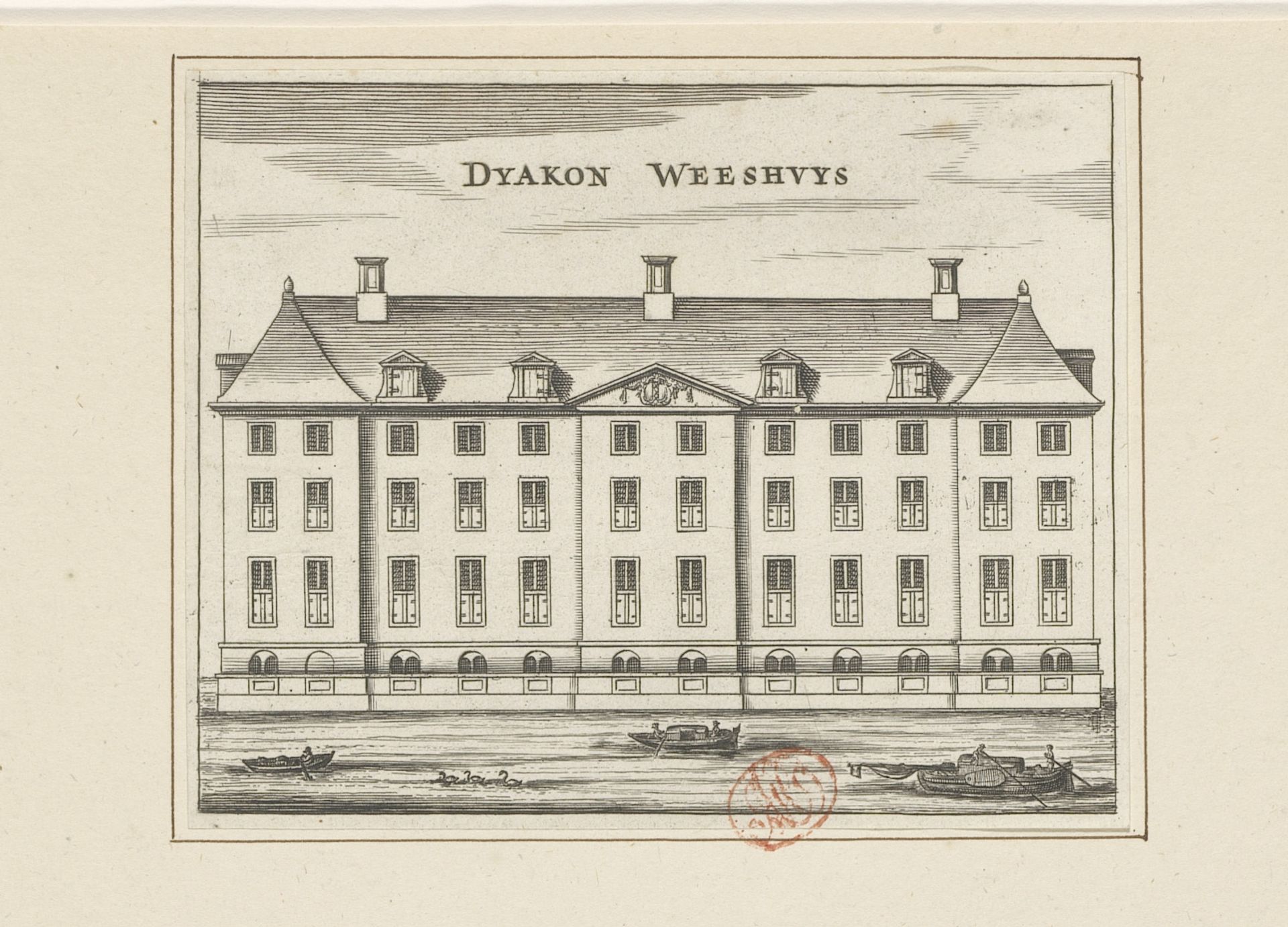Gezicht op de achterkant van het Diaconieweeshuis te Amsterdam by Jan Veenhuysen