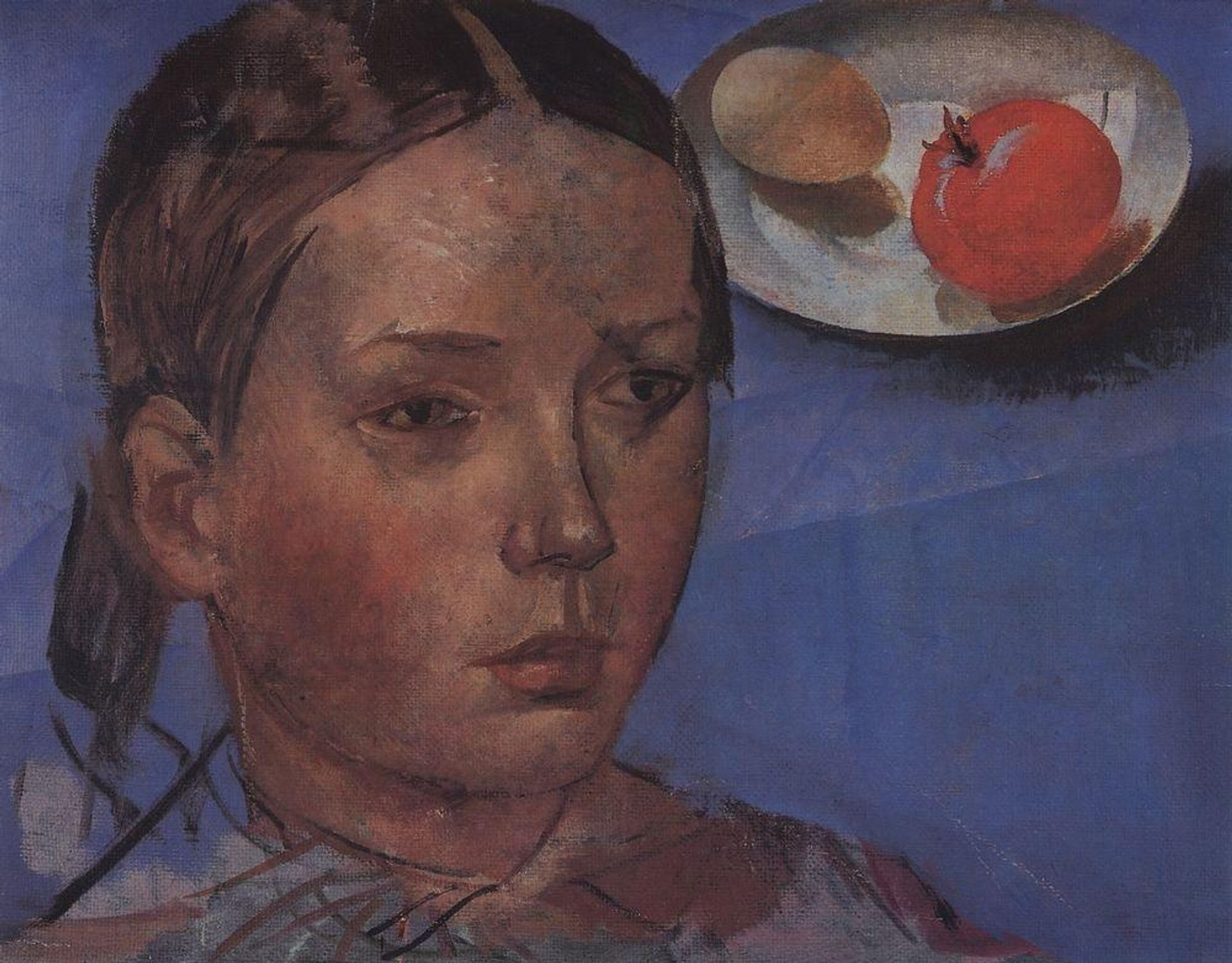 Portrait of the daughter against the backdrop of still-life by Kuzma Petrov-Vodkin
