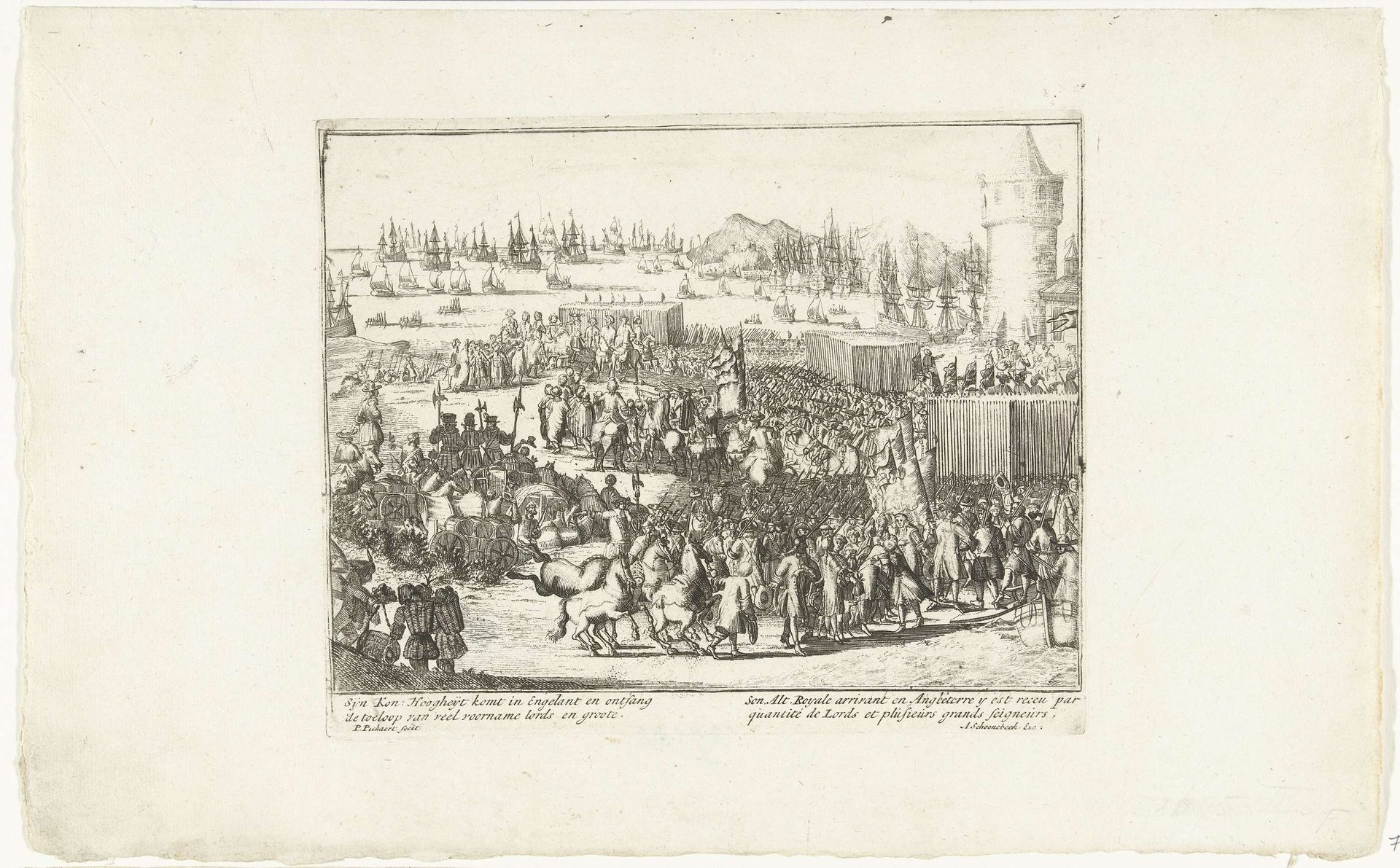 Prins Willem III ontvangt edelen bij zijn aankomst in Engeland, 1688 by Pieter Pickaert
