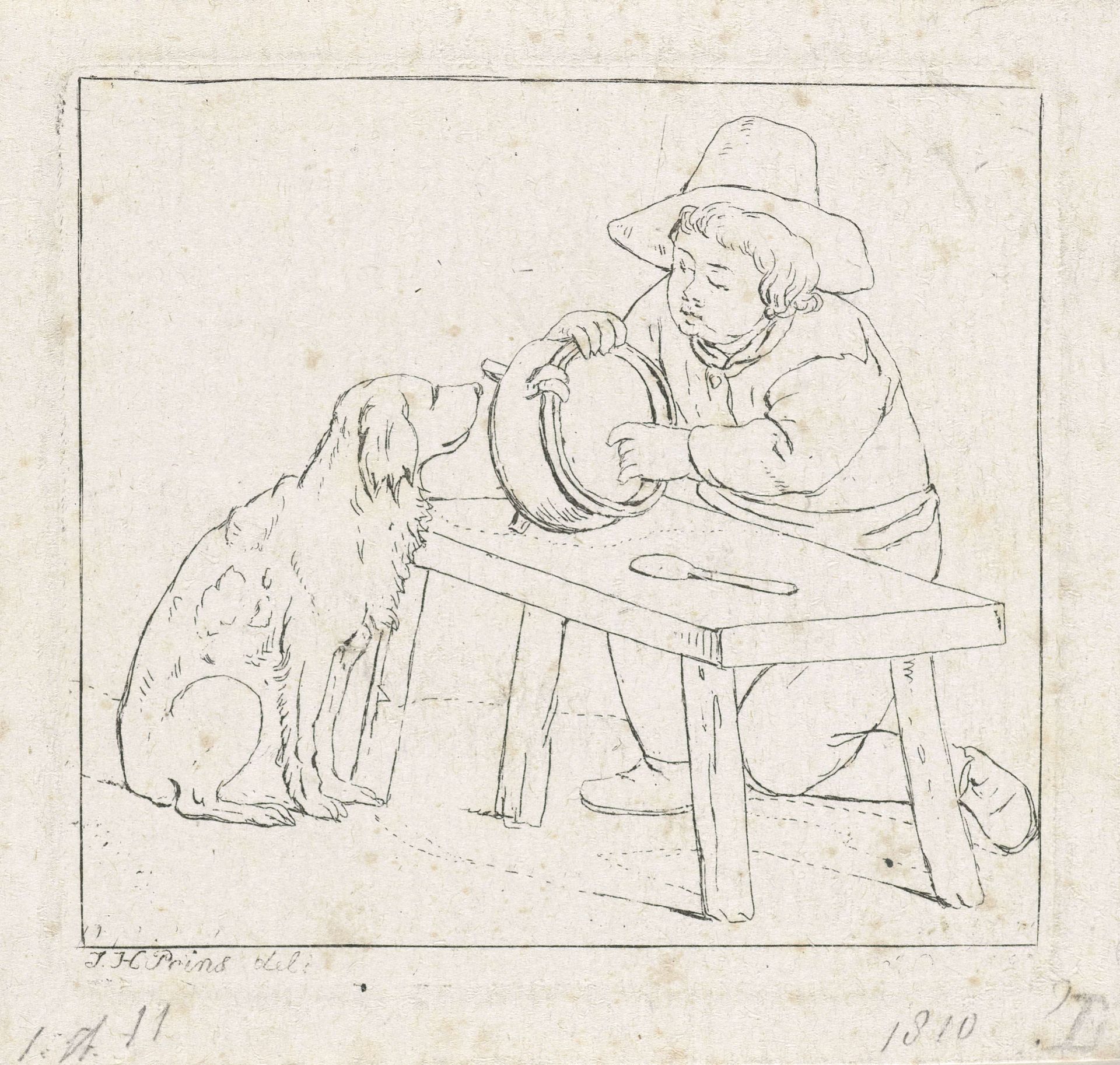 Jongen met hond en een lege pot by Anthonie Willem Hendrik Nolthenius de Man