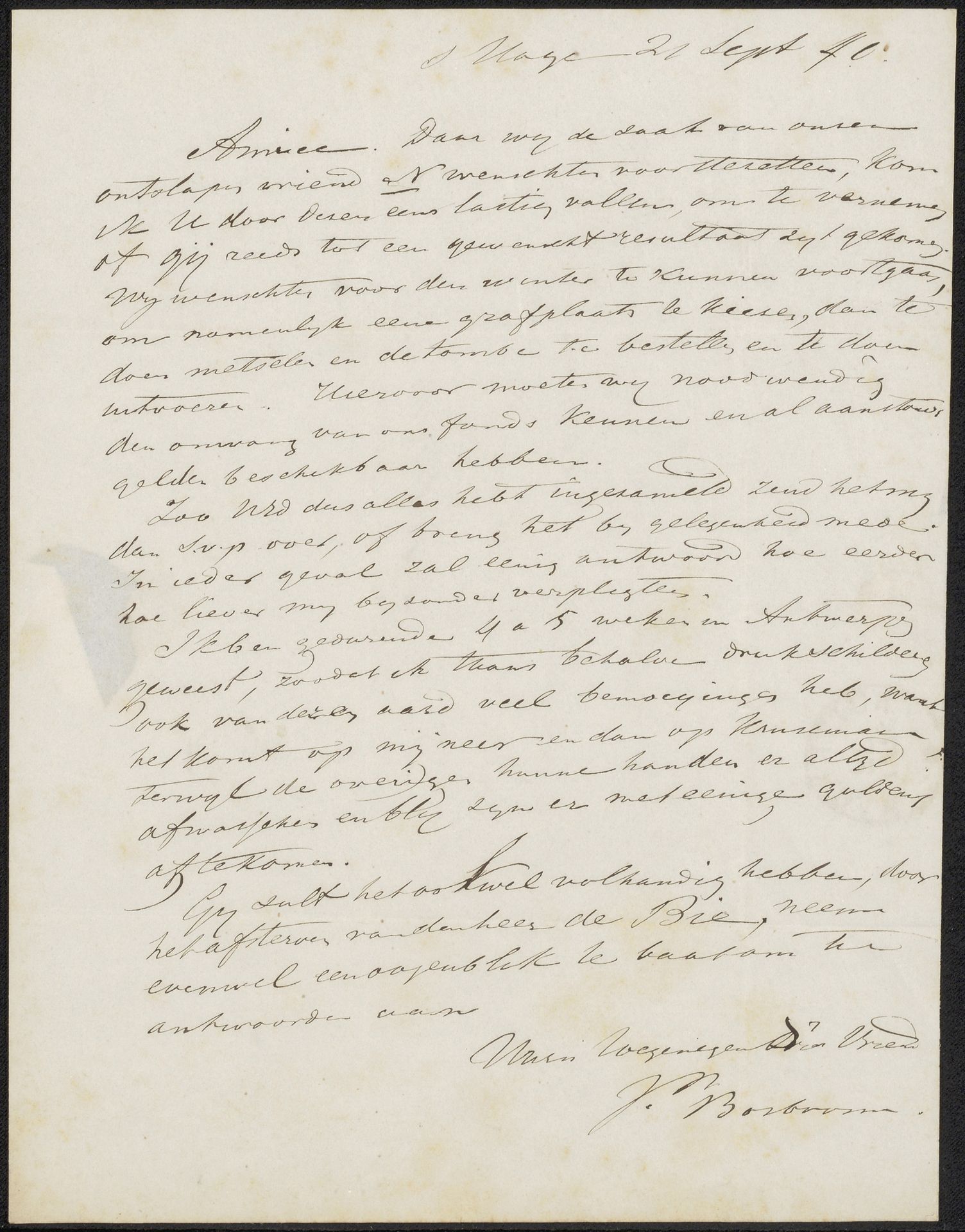 Brief aan Ary Johannes Lamme by Johannes Bosboom
