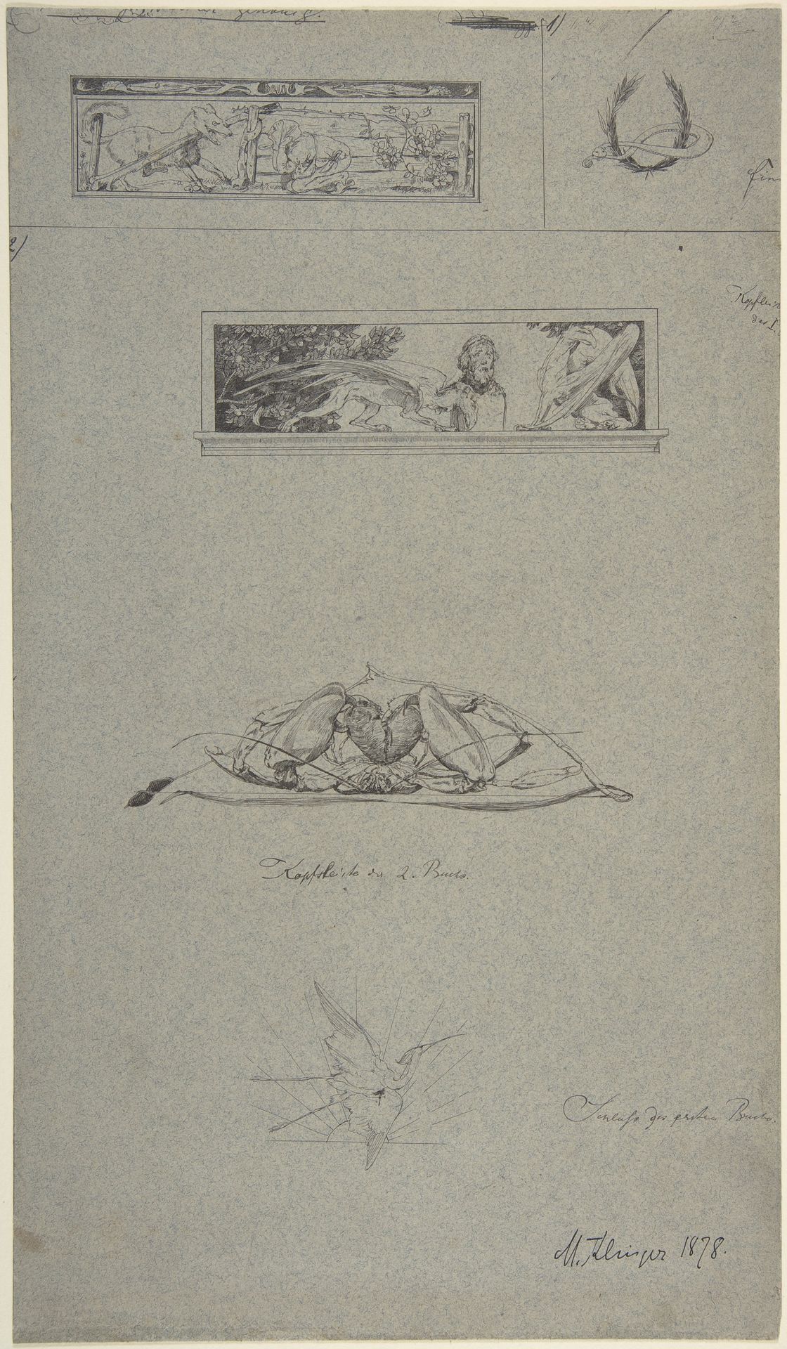 Studies for headpieces and vignettes in the book, Amor und Psyche (Opus V) by Max Klinger