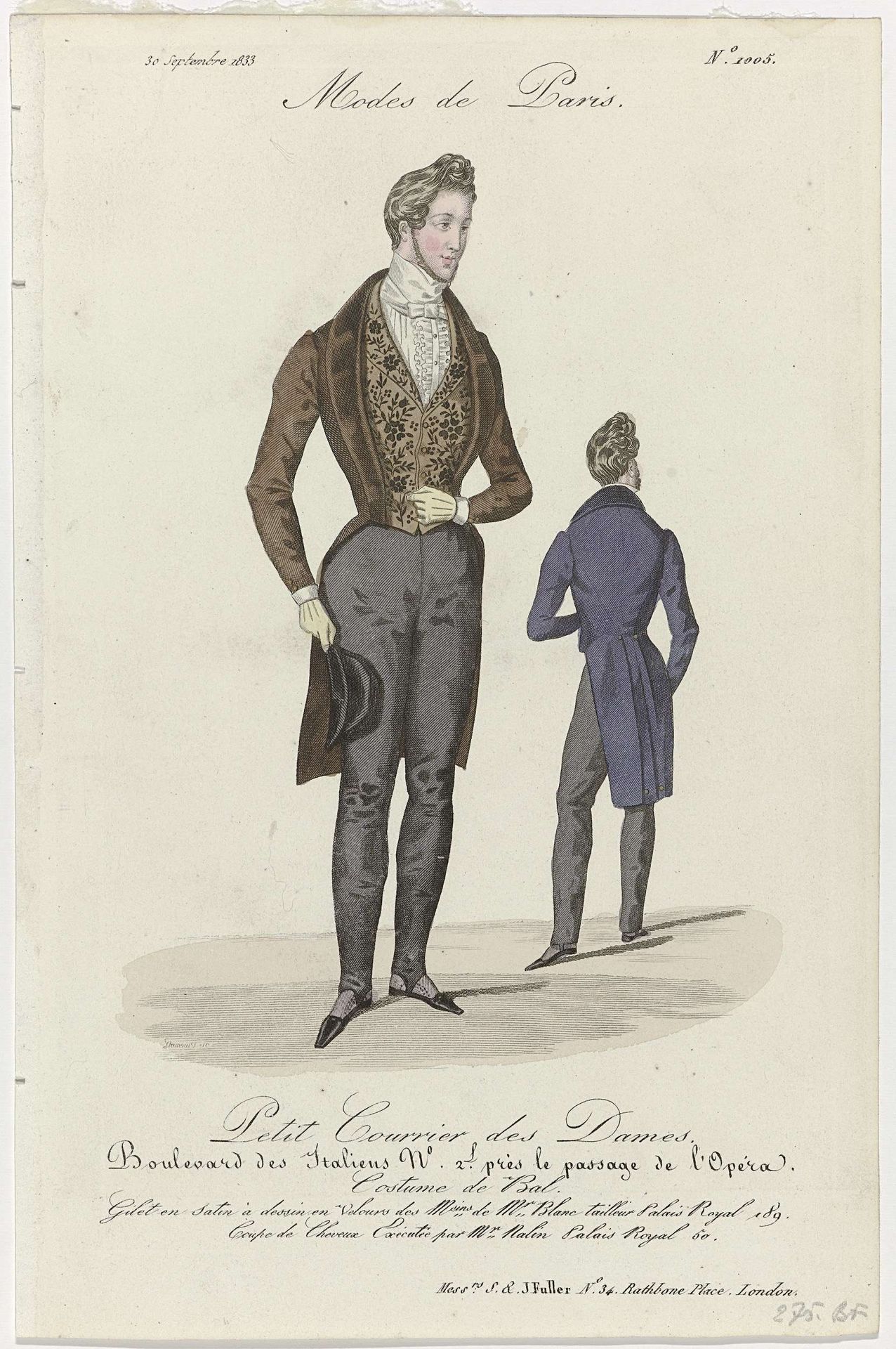 Petit Courrier des Dames, 30 septembre 1833, No. 1005 : Gilet satin à dessin (...) by Anonymous