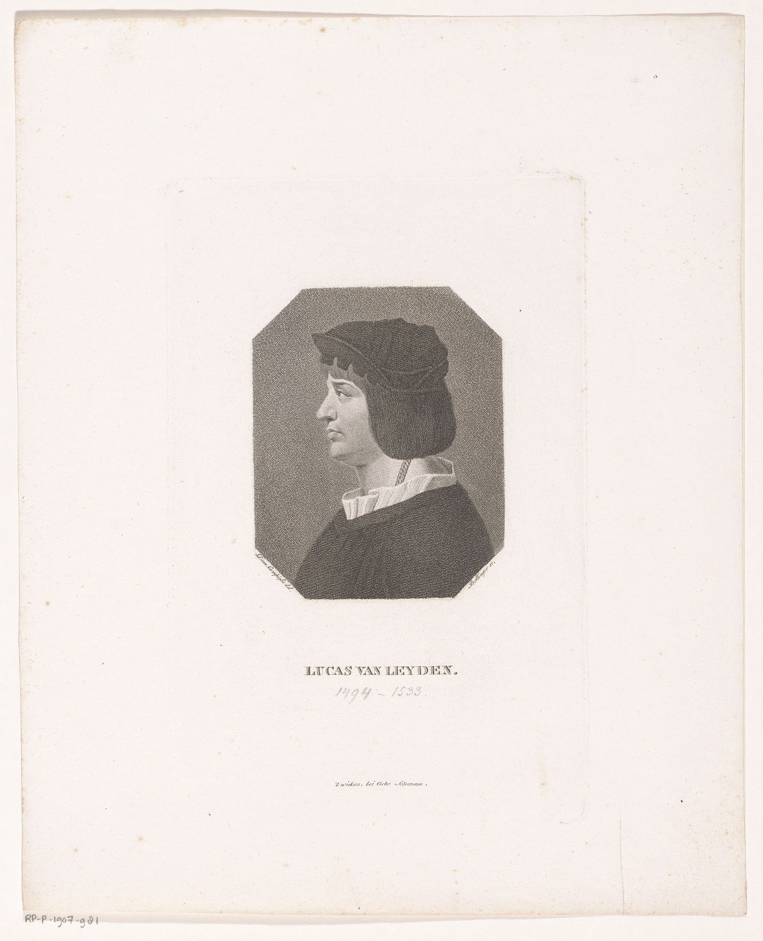 Portret van Lucas van Leyden by Friedrich Wilhelm Bollinger