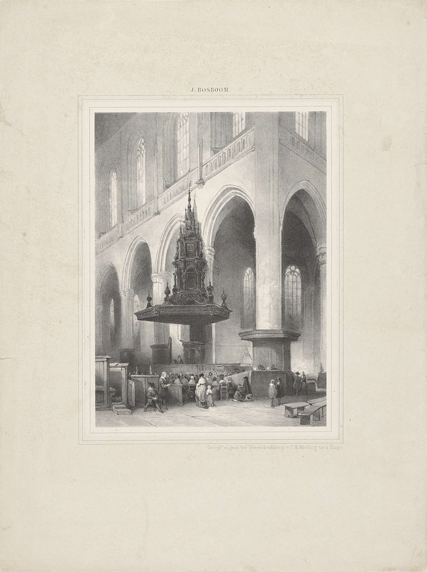 Kerkinterieur met spreekstoel by Johannes Bosboom