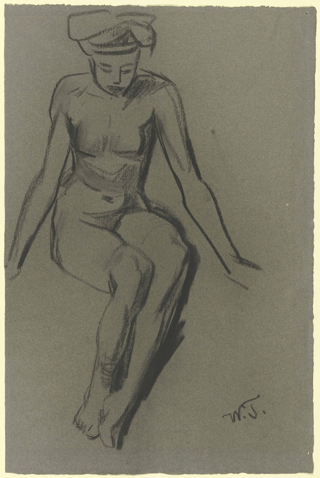 Sitting female nude by Wilhelm Trübner