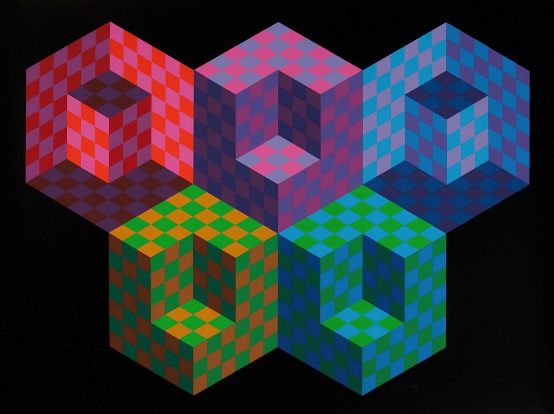 Hexa 5, from Official Arts Portfolio of the XXIVth Olympiad, Seoul, Korea by Victor Vasarely