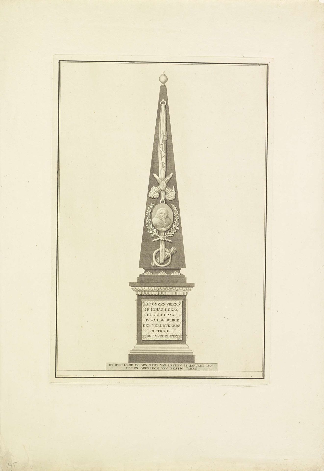 Gedenkzuil voor Jean Luzac, 1807 by Anonymous