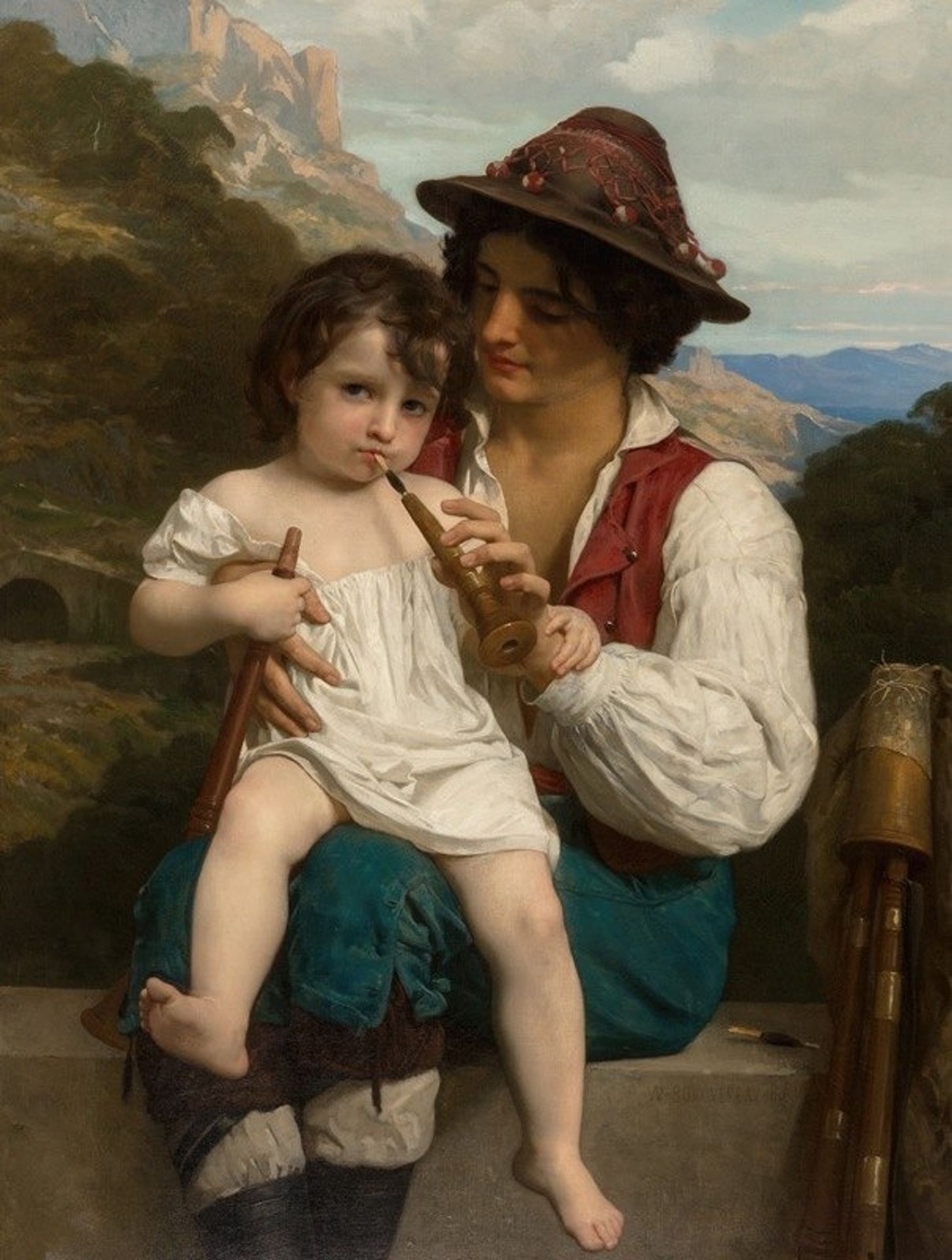 La leçon de flûte by William Bouguereau